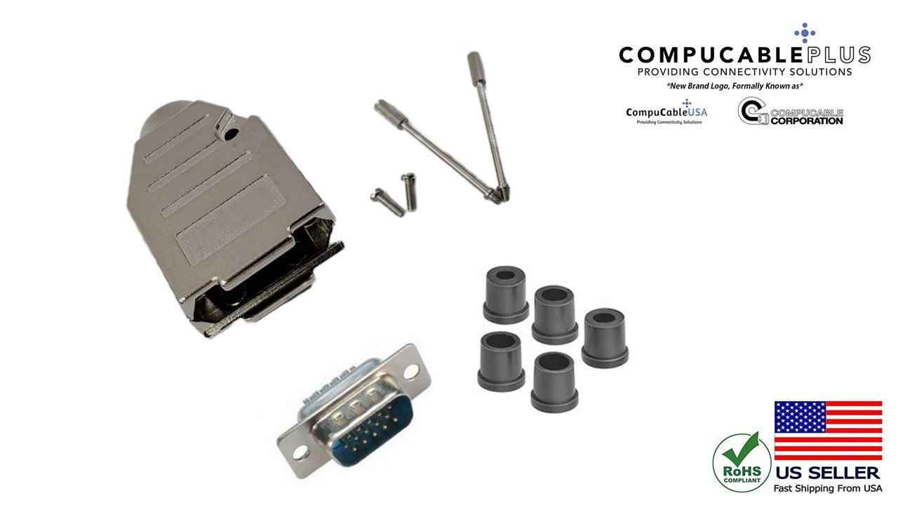 Premium DB15 Male Solder Kit - High Density Full Profile with Metal Hood (No Ear) | Perfect for Arcade Machines, Industrial Controls & Retro Gaming Setups