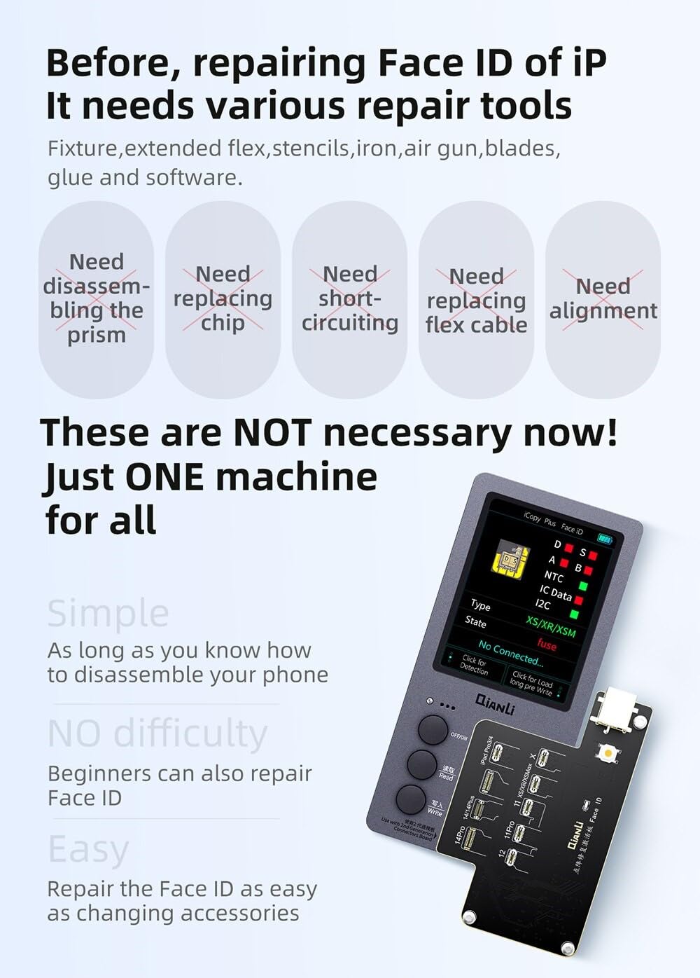 Qianli 3-in-1 iCopy Plus 2.2 iPhone EEPROM Programmer - Transfer Face ID, LCD, Vibrator for iPhone 7/8/X/11/12/13/14 | Battery & Lighting Board Repair Tool | Perfect for Phone Repair Shops & DIY Technicians