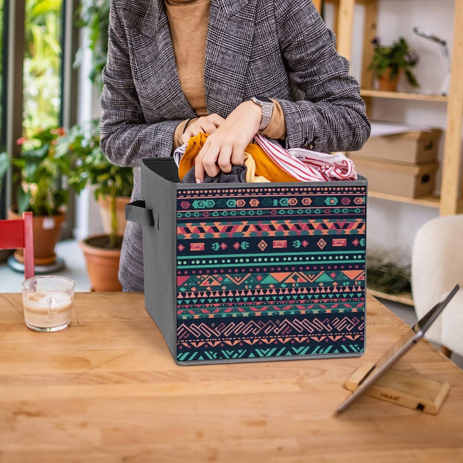 6PCS Aztec Storage Bins - Collapsible Colorful Organizers for Shelves & Home