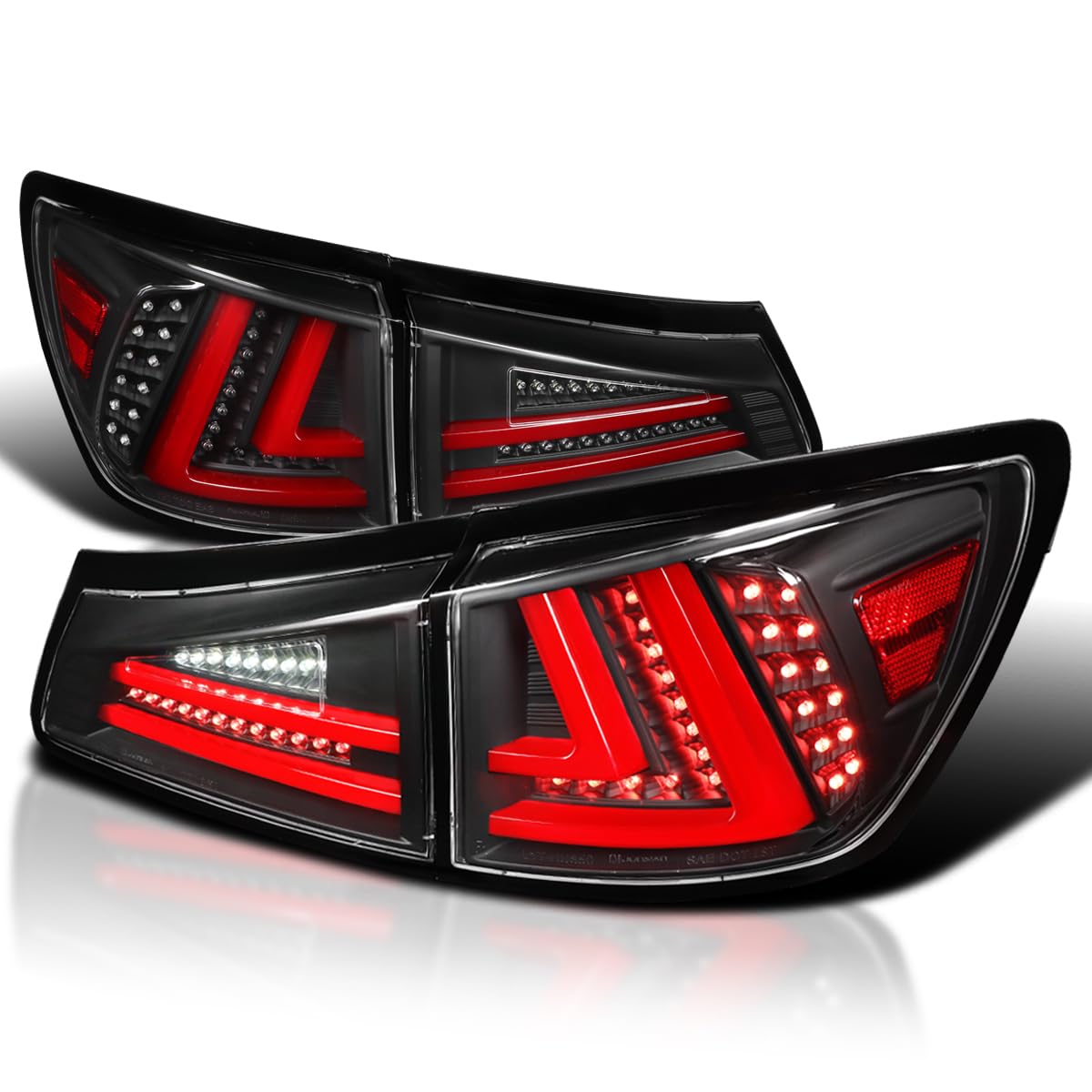 Spec-D Tuning Black LED Tail Lights with Red LED Bar for 2006-2008 Lexus IS250 & IS350 - Left & Right Pair Assembly - Upgrade Your Car's Rear Style & Visibility at Night