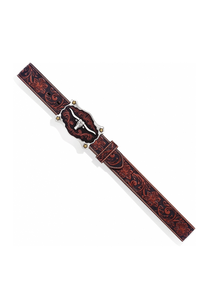 Justin C11194 Men's Classic Longhorn Leather Belt - Genuine Leather Western Belt for Men - Brown Cowhide Dress Belt - Perfect for Casual, Office & Western Wear