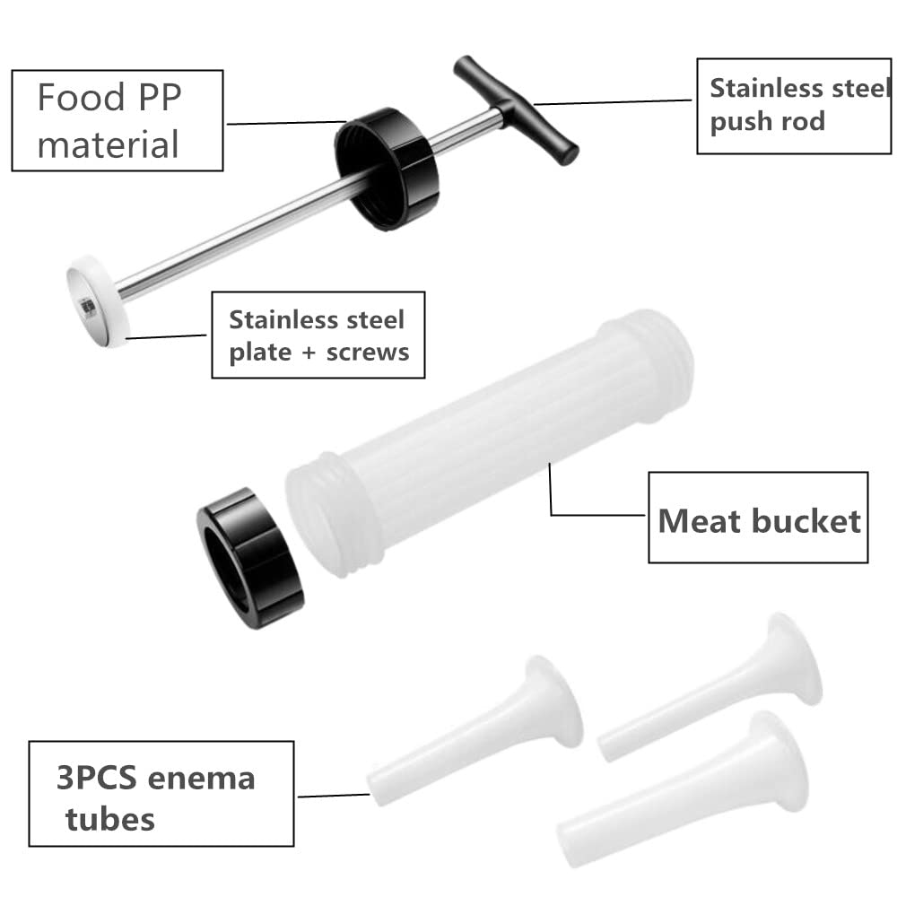 Hand Operated Manual Sausage Maker with Pork & Mutton Intestine Funnels - Meat Sausage Stuffer Filler for Homemade Salami, Bratwurst & Sausages - Perfect for Home Kitchen, BBQ Parties & Camping Trips