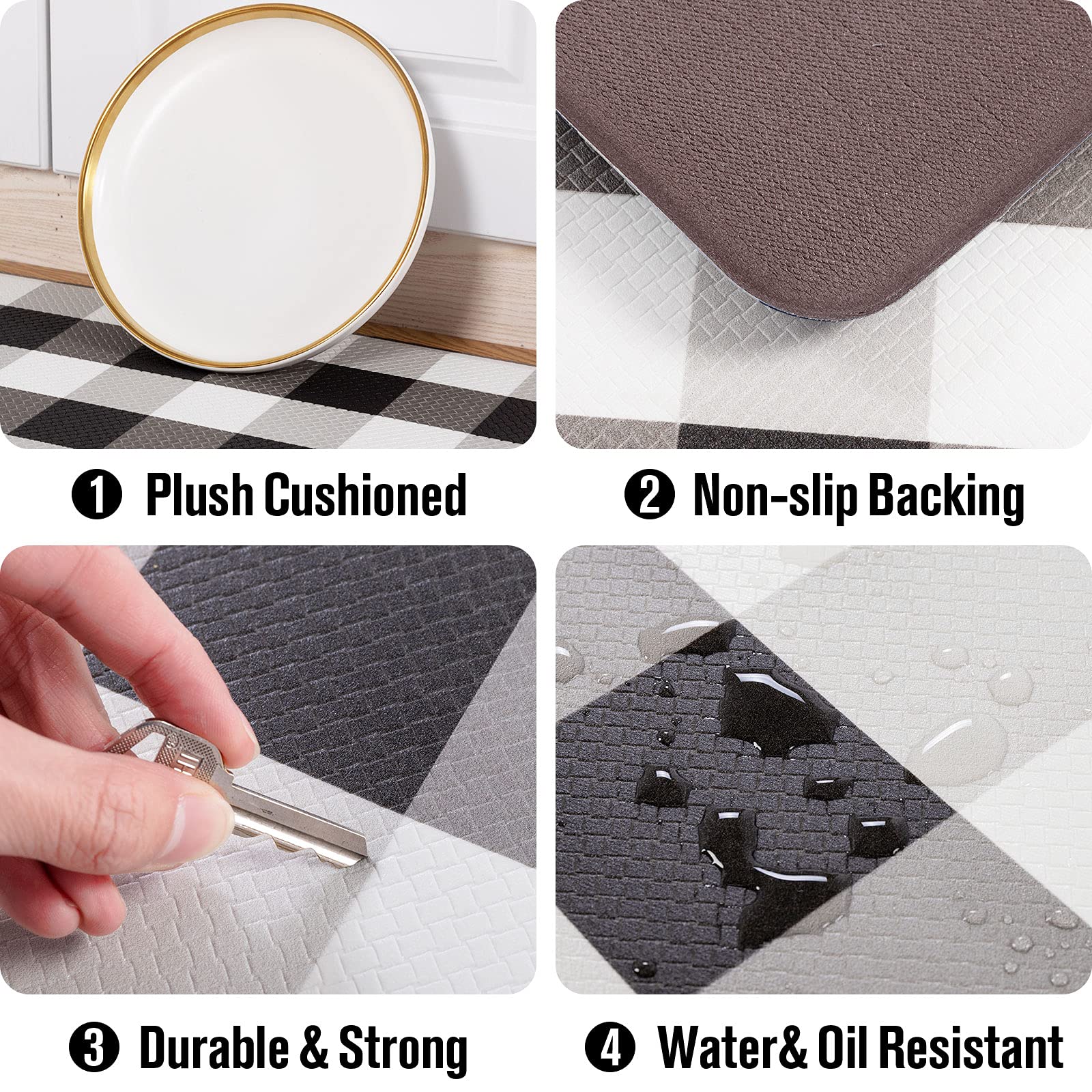 Buffalo Plaid Kitchen Mat - Cushioned Anti-Fatigue Floor Mat, Waterproof & Non-Slip Foam Rug for Home, Office, Laundry - Ergonomic Standing Mat (17.3