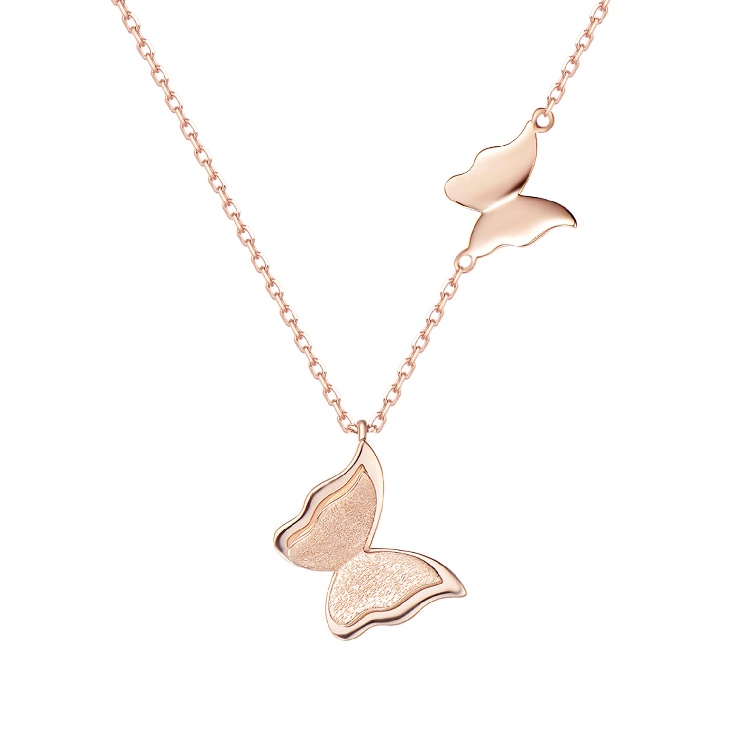 14K Solid Gold Double Butterfly Pendant Necklace for Women - Elegant Anniversary & Christmas Jewelry Gift for Her - 16