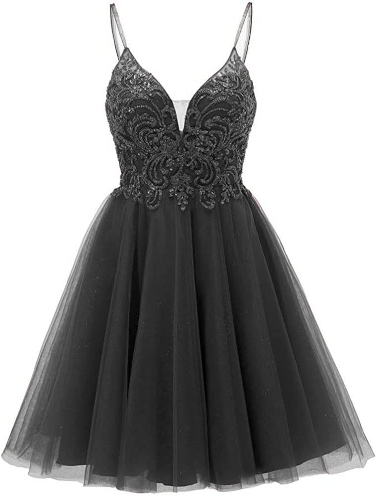 Origine Lei Women's Tulle Spaghetti Strap Short Prom Dress with Beaded Lace - Elegant Homecoming Dress for Parties, Dances & Special Occasions