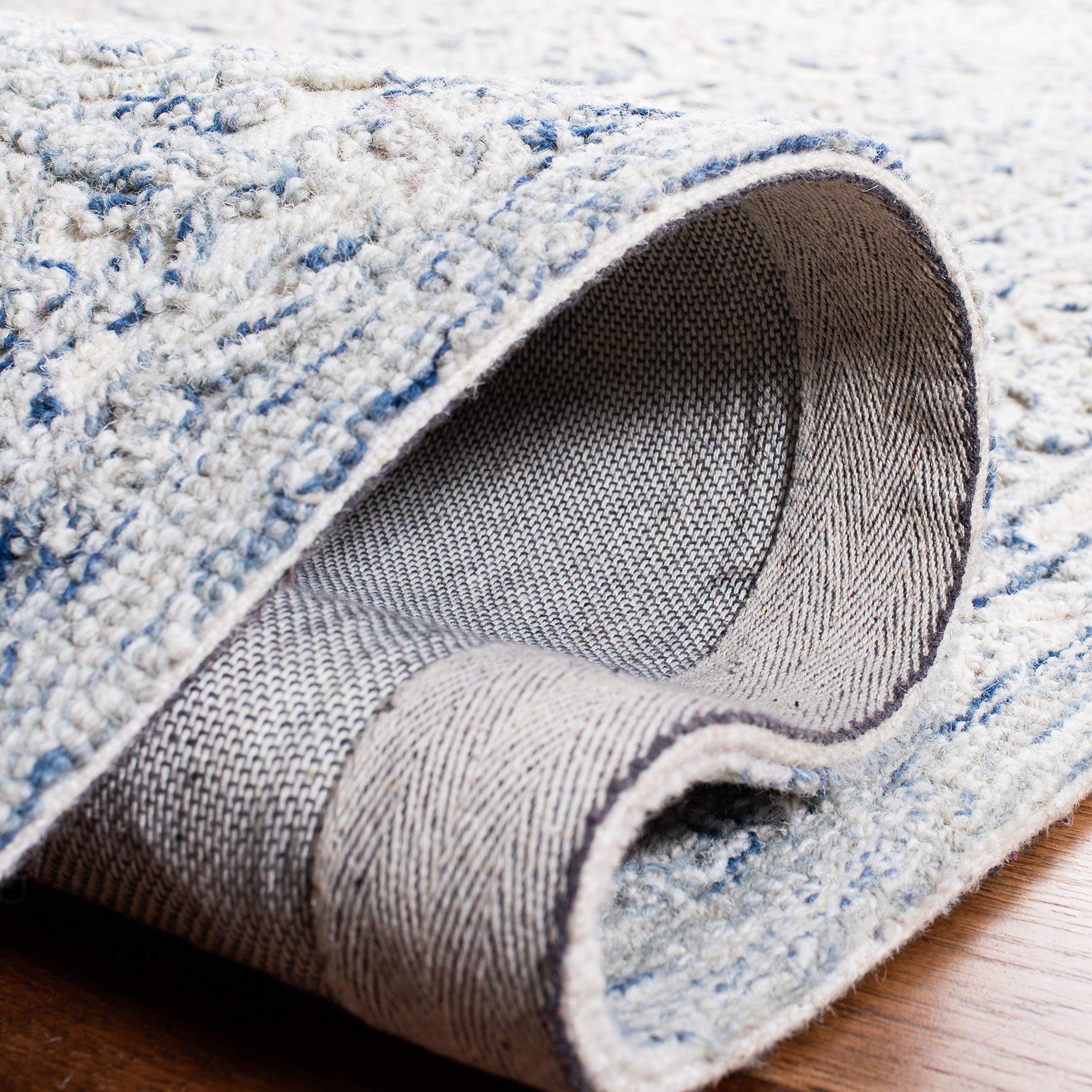 SAFAVIEH Trace Collection 6-Foot Round Ivory Blue TRC302M Handmade Premium Wool Area Rug - Perfect for Living Room, Bedroom & Office Decor