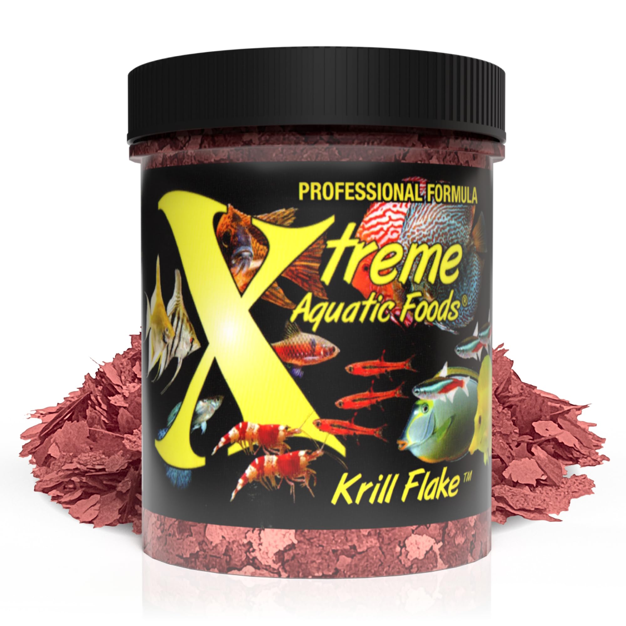 Xtreme Krill Flakes - Premium High Protein Freshwater Fish Food with 100% Krill & Shrimp, Rich in Vitamins for Immune & Digestive Health - Enhances Fish Color & Energy - USA Farm Grown (1oz) - Ideal for Tropical Fish, Goldfish, Betta & Community Aquariums