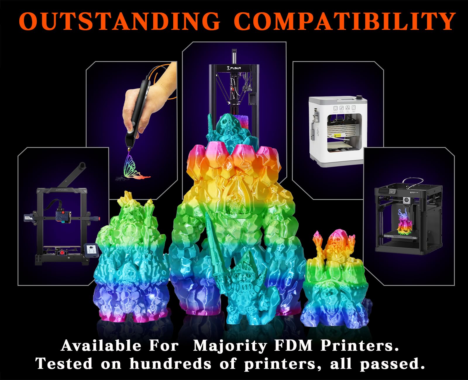 Goto Guard Rainbow Silk PLA Filament 1.75mm - Multicolor Changing Filament (Green, Blue, Purple, Pink, Yellow) 1kg Spool for 3D Printing | Perfect for Cosplay Props, Art Models & Creative DIY Projects