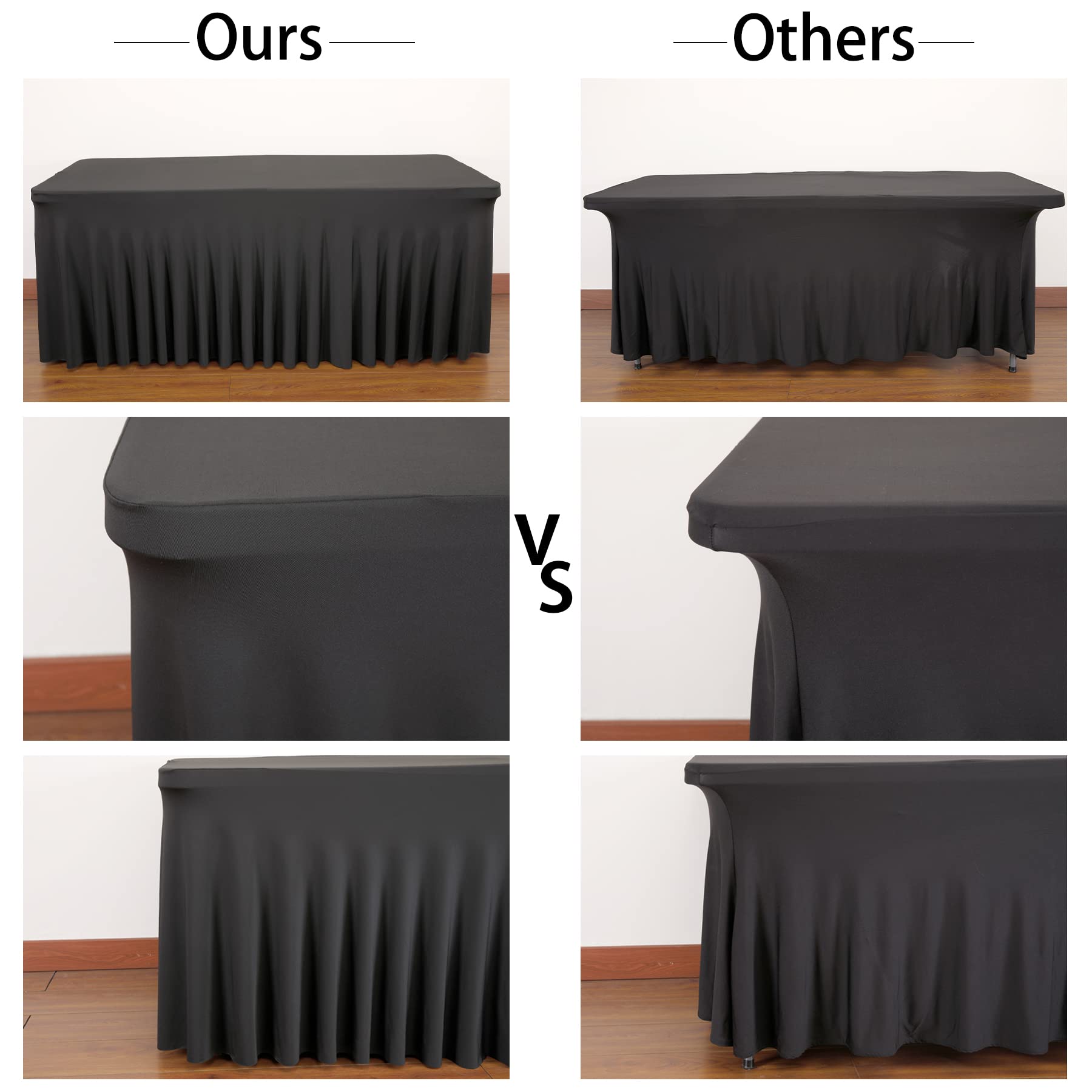 PARTISKY Black Spandex Table Skirt - 6ft Stretchable Folding Table Cover for Rectangle Tables | Perfect for Banquets, Weddings, Birthday Parties & Events | Durable & Elegant Tablecloth for Home & Commercial Use