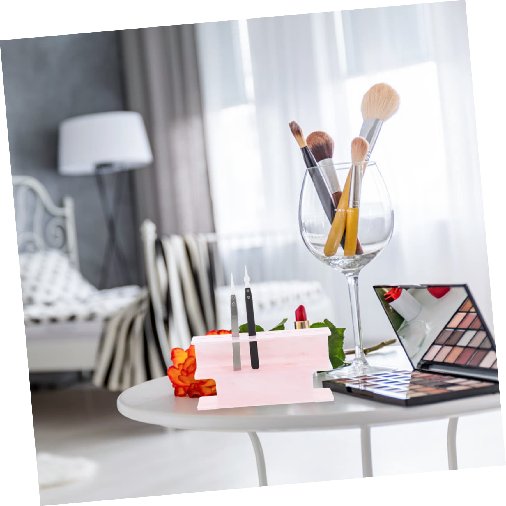 Acrylic Tweezer Storage Rack & Makeup Brush Organizer - Pink Lash Extension Tools Holder for Eyeliner, Eyelash Supplies & Beauty Accessories | Perfect for Salon, Home Vanity & Professional Makeup Artists