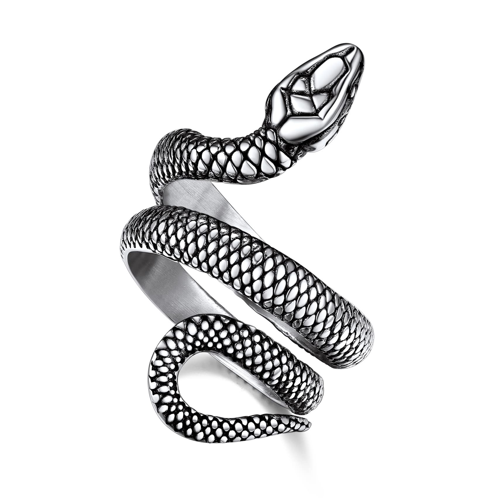 Gothic Snake Rings for Men & Women - Stainless Steel Wrap Ring for Bikers & Costumes