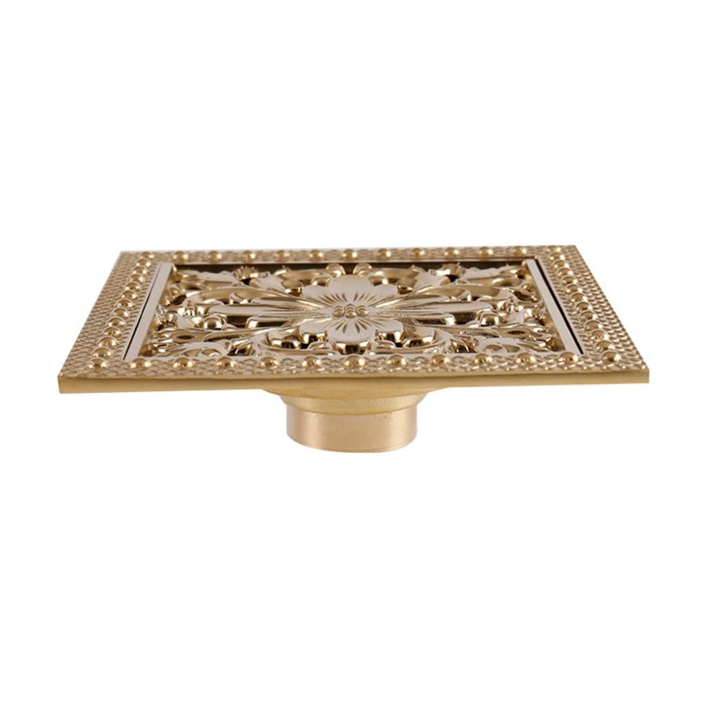 Premium 15cm x 15cm Square Brass Shower Drain with Hair Strainer - Heavy-Duty Bathroom Floor Drain Grate for Showers, Wet Rooms & Bathroom Renovations - Anti-Clog Design for Easy Cleaning (Color: D)