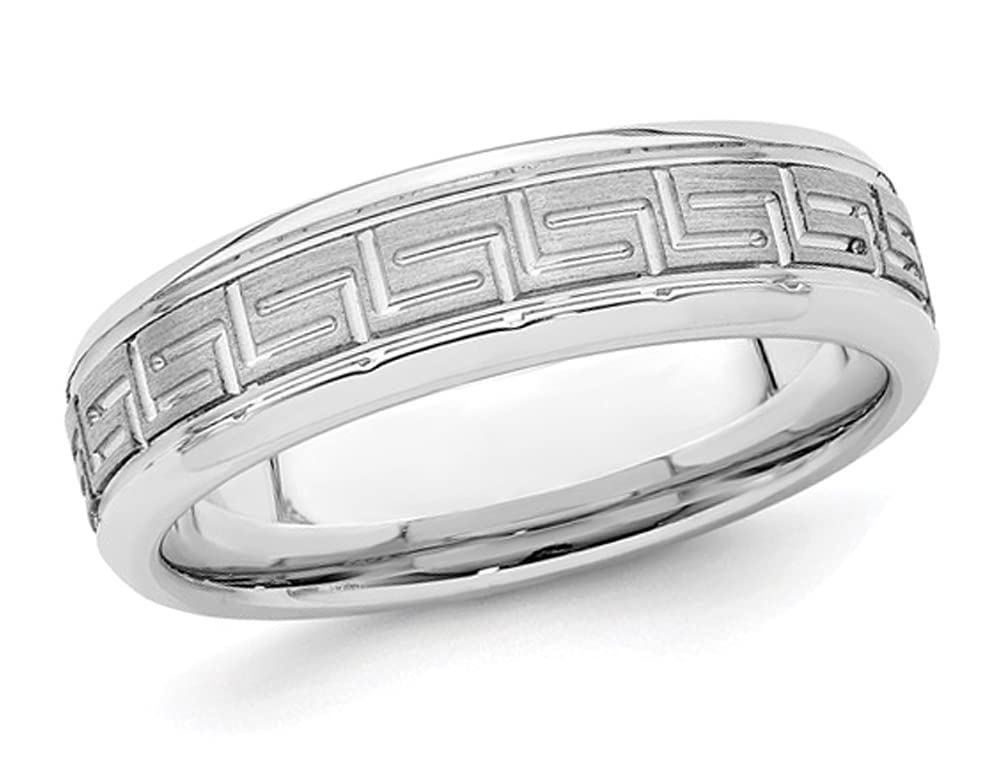 Men's 6mm Sterling Silver Brushed Wedding Band Ring with Greek Key Design - Perfect for Weddings, Anniversaries & Everyday Wear