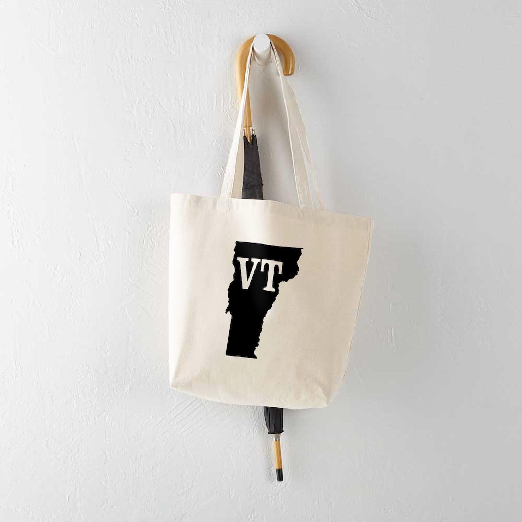Vermont Initials Natural Canvas Tote Bag - Reusable Eco-Friendly Shopping Bag for Groceries, Beach & Daily Use | Personalized State-Themed Gift