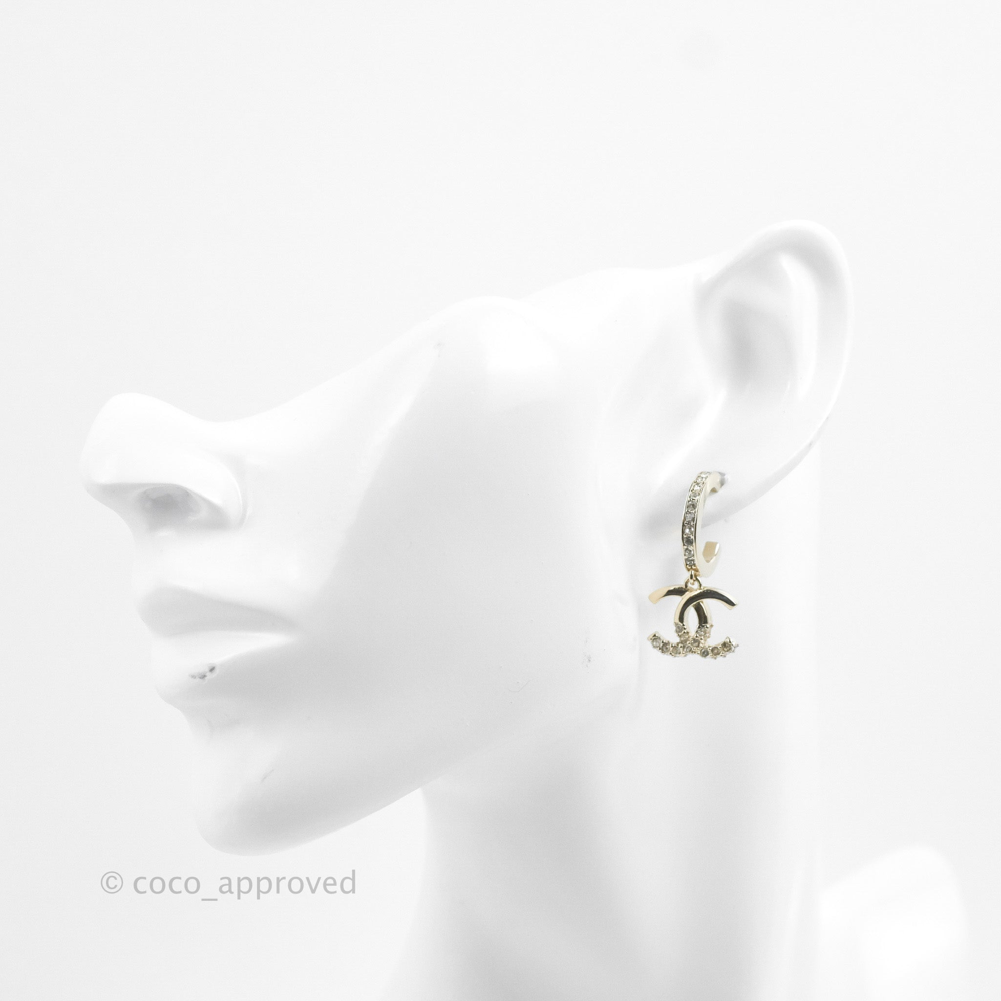 Chanel CC Crystal Hoop Earrings 22K Gold Tone Luxury Fashion Jewelry - Perfect for Parties, Weddings & Special Occasions