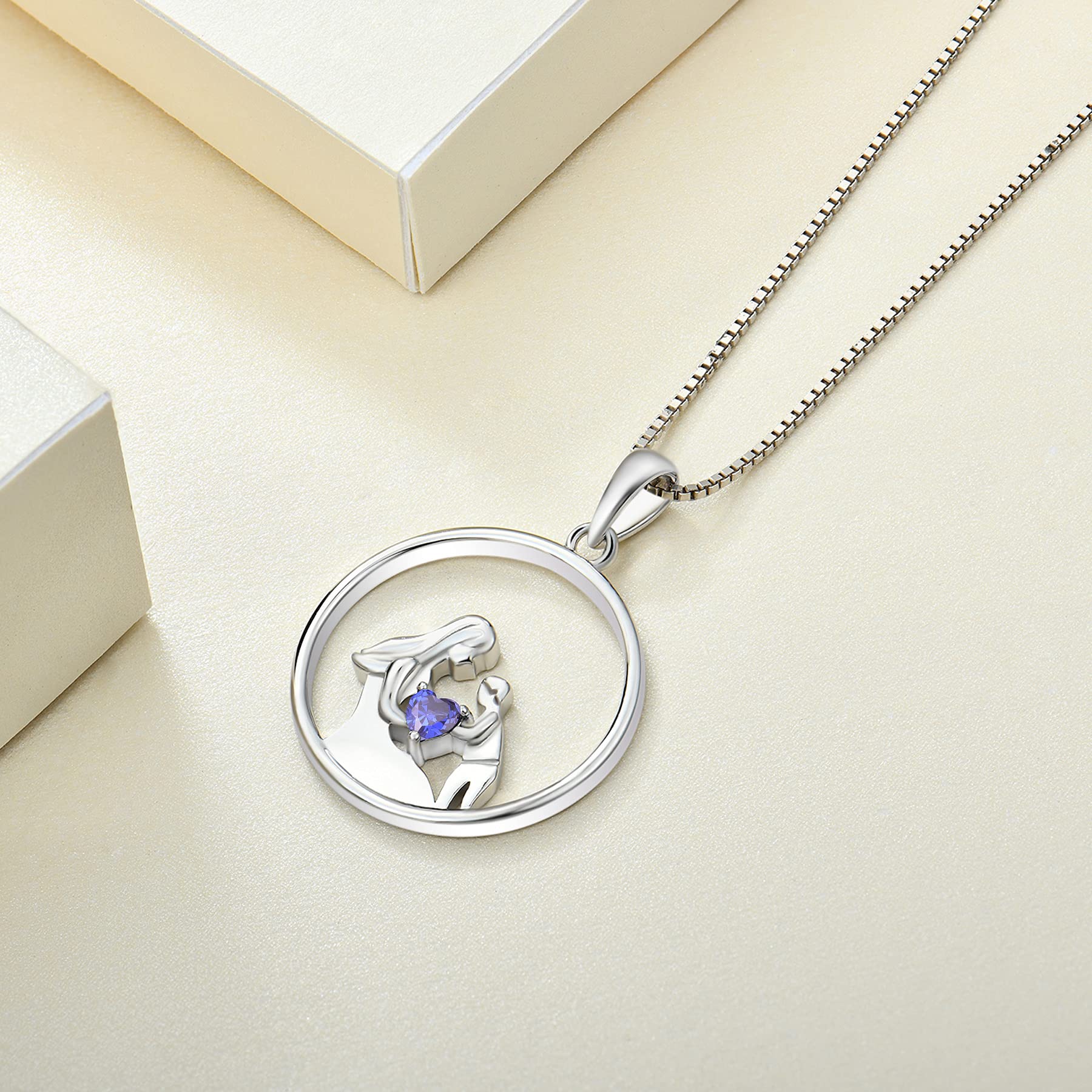 YL Women's Mother Necklace - 925 Sterling Silver Round Mum Pendant with Birthstone - Personalized Jewelry Gift for Mom, Grandma, Wife - Perfect for Mother's Day, Birthday & Anniversary Gifts