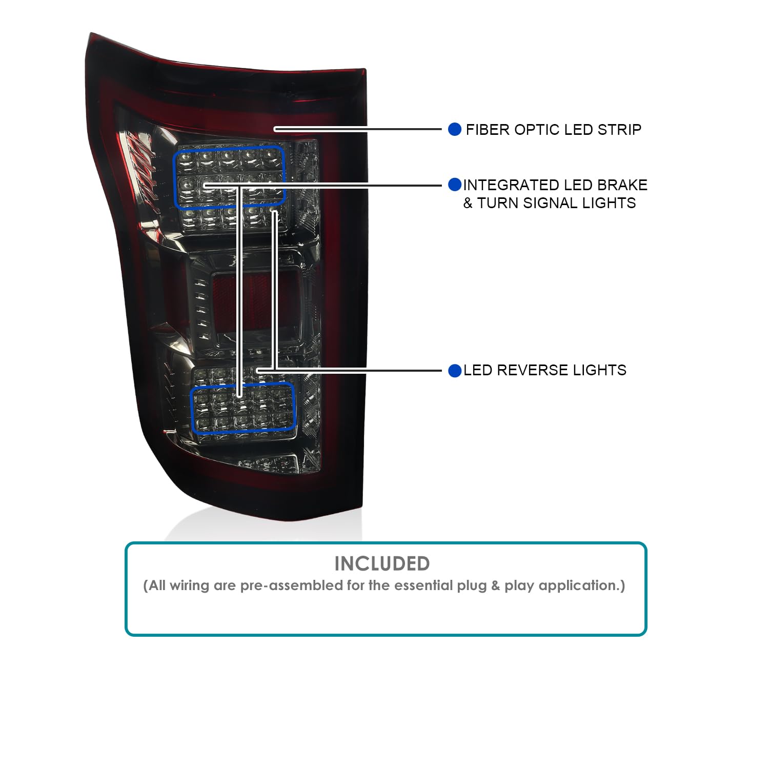 Spec-D Tuning Red Smoke LED Tail Lights with Light Bar - Compatible with 2018-2020 Ford F-150 (Left & Right Pair) - Enhanced Style & Visibility for Night Driving & Custom Truck Builds