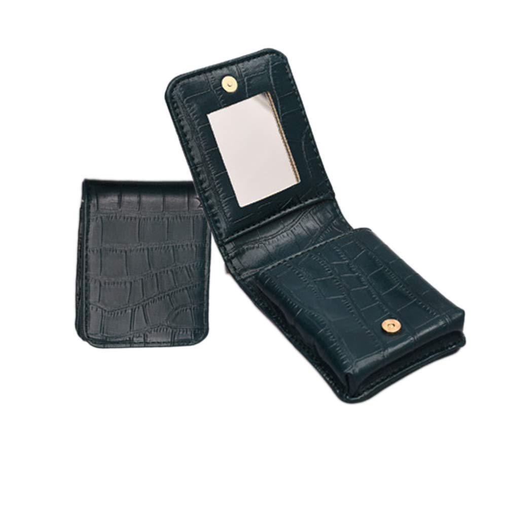 Waterproof PU Leather Mini Makeup Bag with Mirror - Portable Cosmetic Pouch Organizer for Women & Girls - Perfect for Storing Lipsticks, Lip Gloss & Daily Essentials (Dark Green) - Ideal for Travel, Gym & Everyday Use