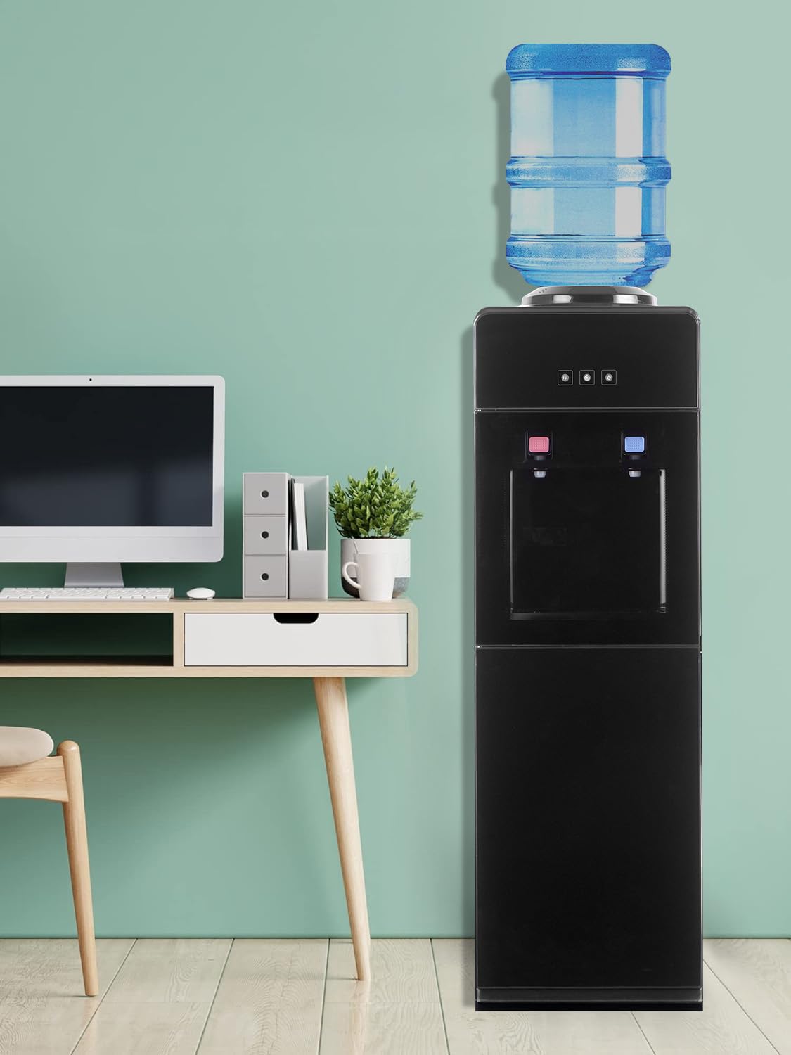 5 Gallon Top Load Water Cooler with Hot & Cold Dispenser - Freestanding for Home & Office, Compatible with 3 & 5 Gallon Bottles, Luxury Black Design (Black) - Perfect for Kitchen, Breakroom, and Office Hydration