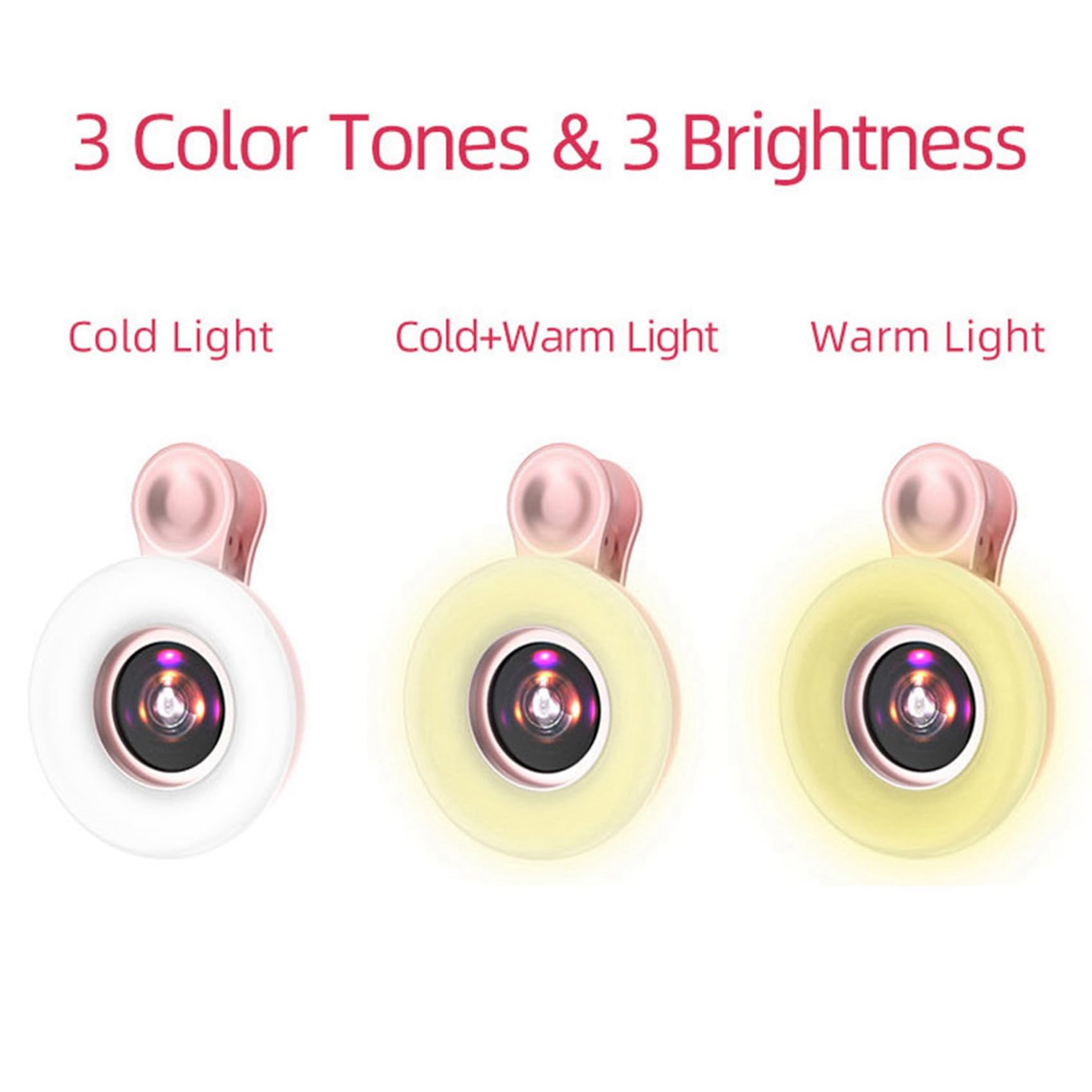 Bzwyonst 3X LED Phone Lens Kit with Selfie Ring Light - HD Macro Lens & Dimmable Beauty Light for iPhone Android - Perfect for Vlogging, Makeup, TikTok Videos (Rose Gold)