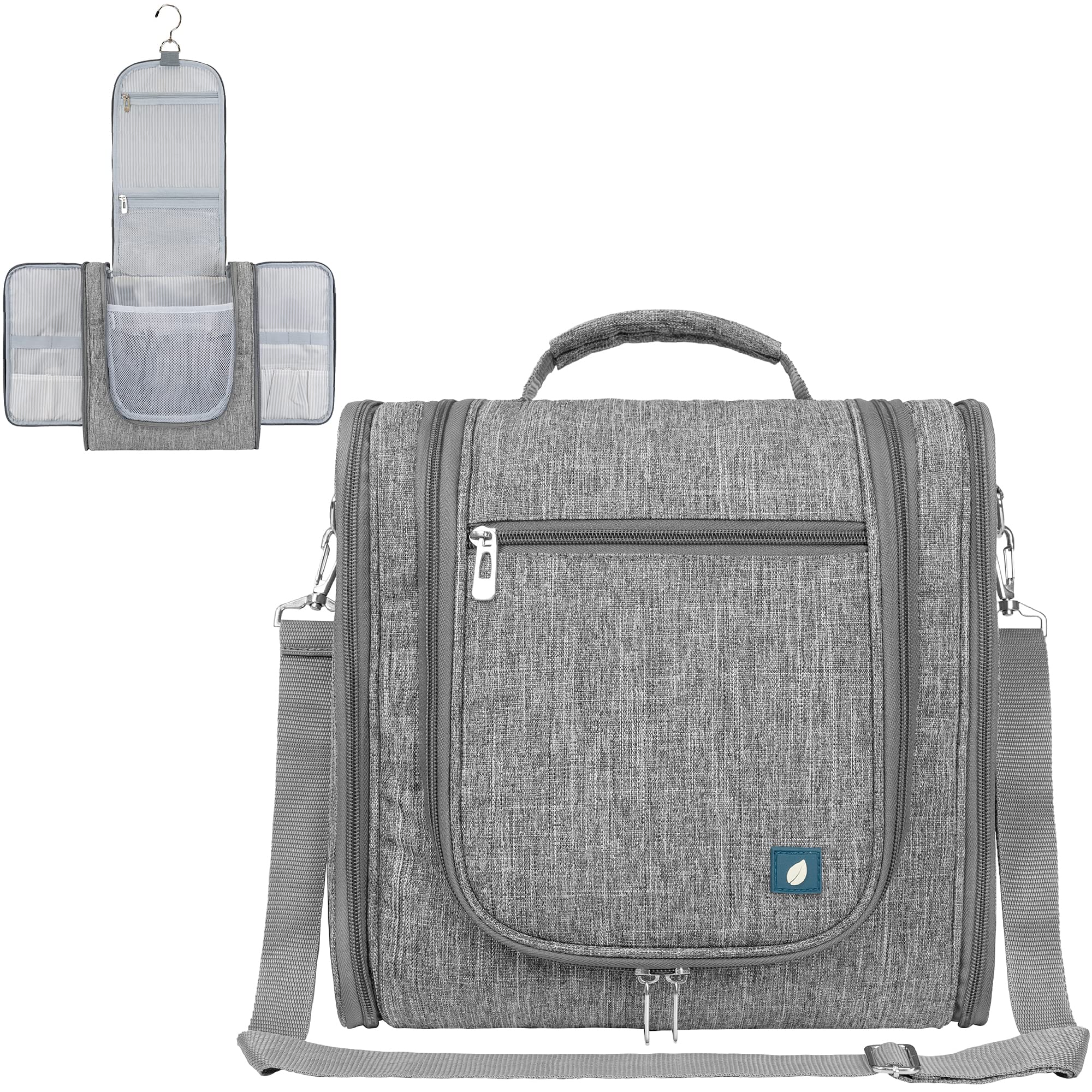 PAVILIA Extra Large Hanging Toiletry Bag for Women & Men - Waterproof Travel Cosmetic Organizer with Multiple Pockets for Makeup, Toiletries & Accessories - Perfect for Vacation, Gym & Business Trips (Grey)