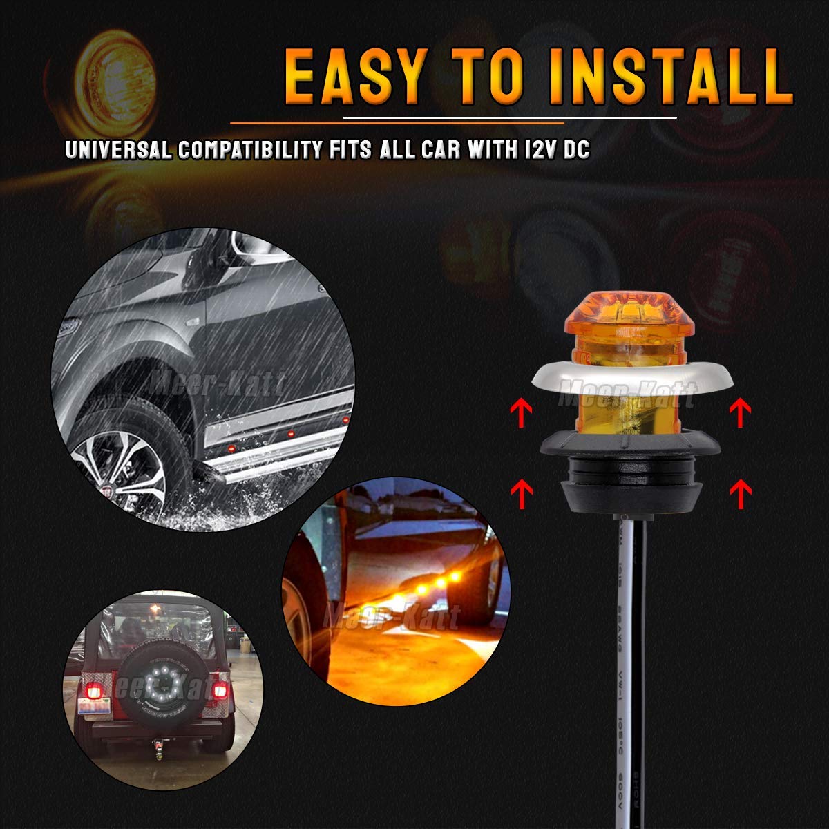 MADCATZ Meerkatt 3/4 Inch Round Mini 3 LED Side Marker Lights with Stainless Chrome Bezel - Waterproof 12V DC Amber Lights for Trailers, Pickup Trucks, Lorries & Boats - Perfect for Night Driving and Road Safety