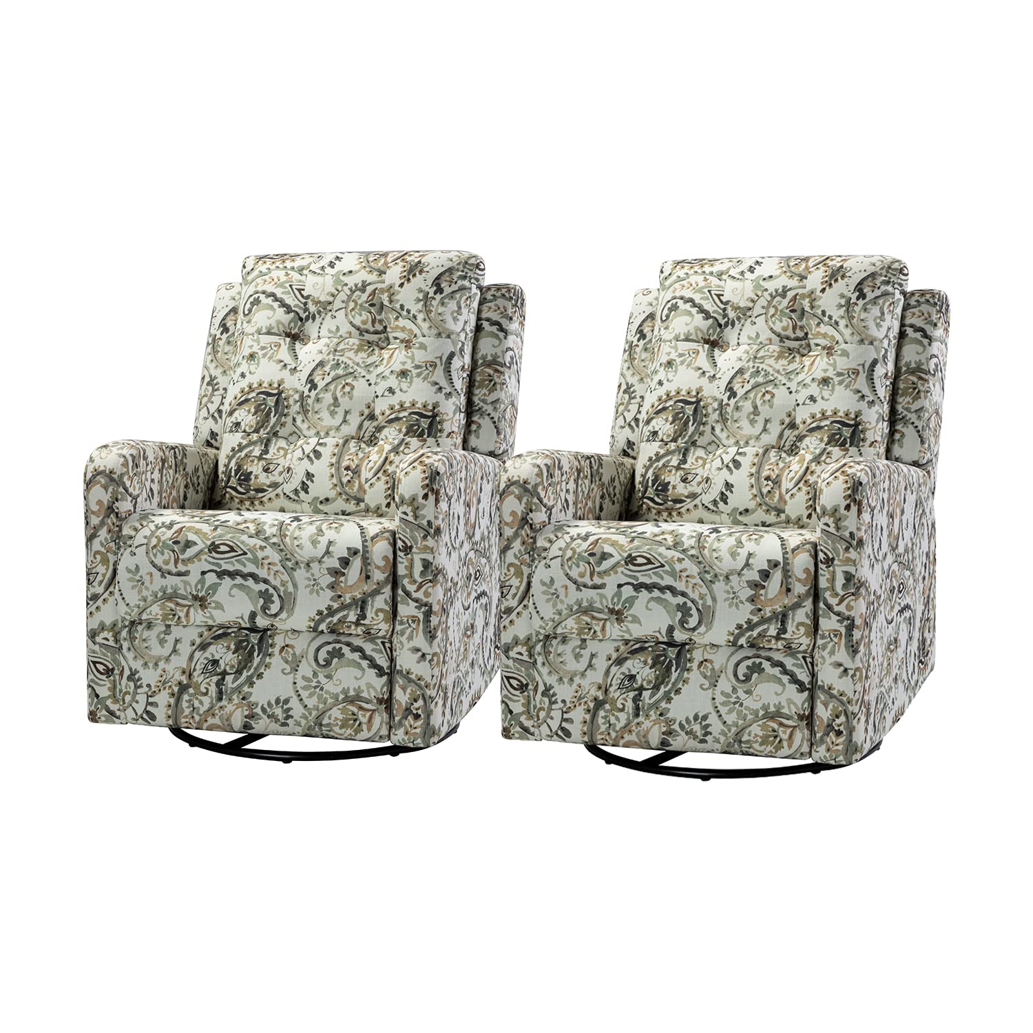 HULALA HOME 2-Piece Recliner Chair Set - Modern Printed Fabric Living Room Rocker Recliner Sofa, 360° Swivel Comfy Armchair with Adjustable Backrest & Footrest, Nursery Rocking Chairs (Sage Green) - Perfect for Family Rooms, Home Theaters and Nursery Decor