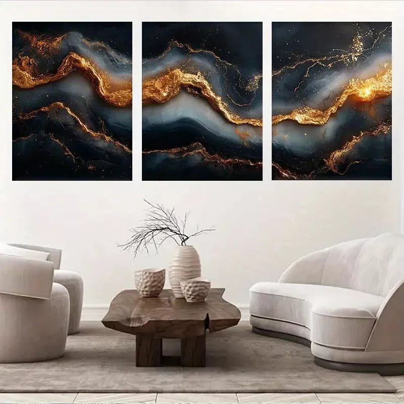 3-Piece Modern Marble Design Wall Art Set with Gold Veins - 50x70cm Framed Canvas Prints - High Quality Australian Made - Perfect for Living Room, Bedroom & Office Decor