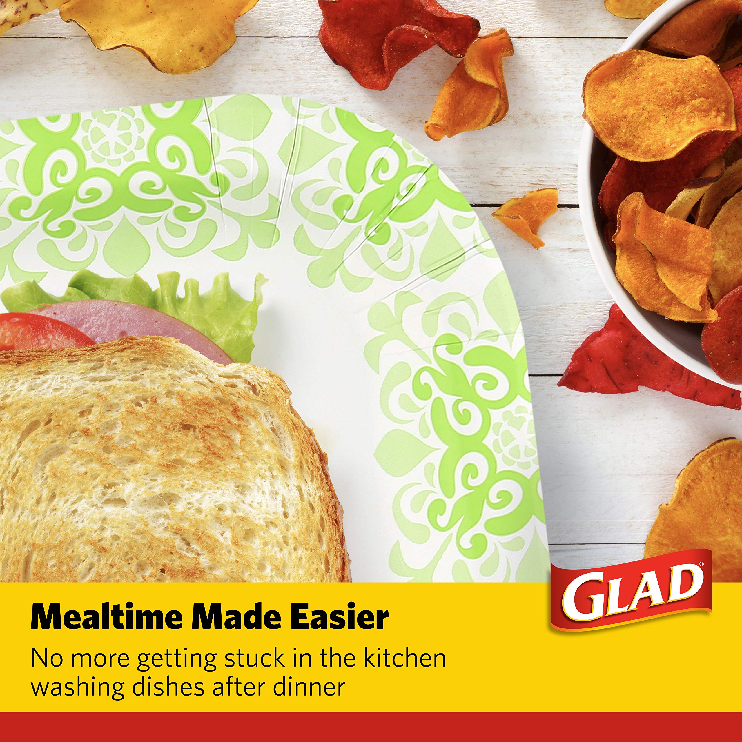 **Glad Square Disposable Paper Plates - Heavy Duty, Soak Proof & Cut Proof - 10 Inch, 50 Count Bulk Pack - Microwave Safe for Parties, BBQs, Picnics & Family Gatherings**