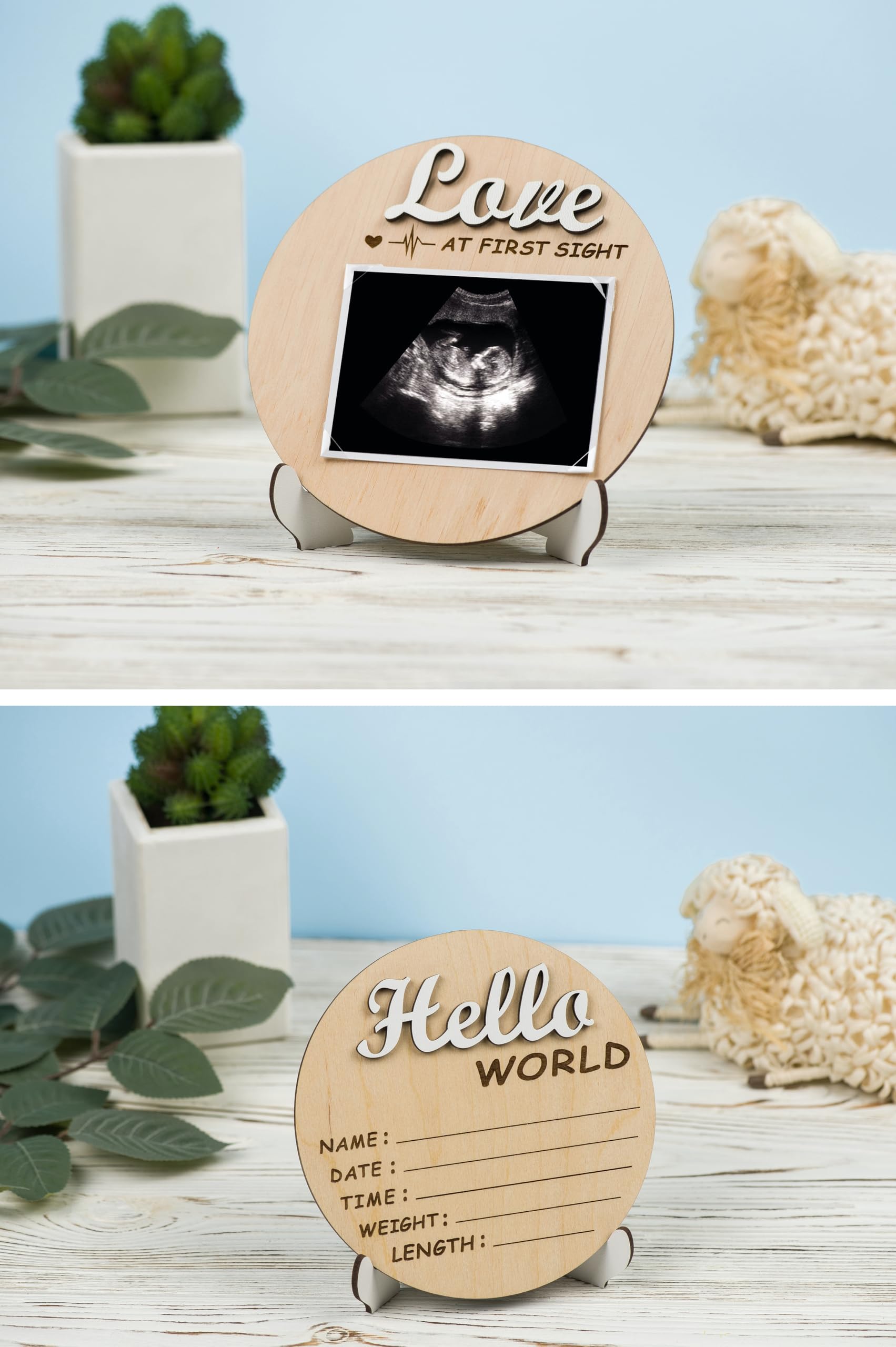 Ultrasound Photo Frame - Double Sided 3D Baby Announcement Sign, Pregnancy Gift for New Parents, Neutral Baby Shower Present, Newborn Hospital Sign, Hello World Keepsake for Nursery Decor & Gender Reveal
