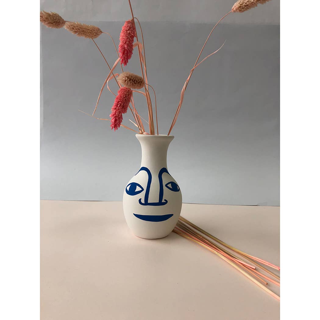 Blue Face Vase - Elegant Ceramic Home Decor for Living Room, Dining Table & Wedding Centerpieces