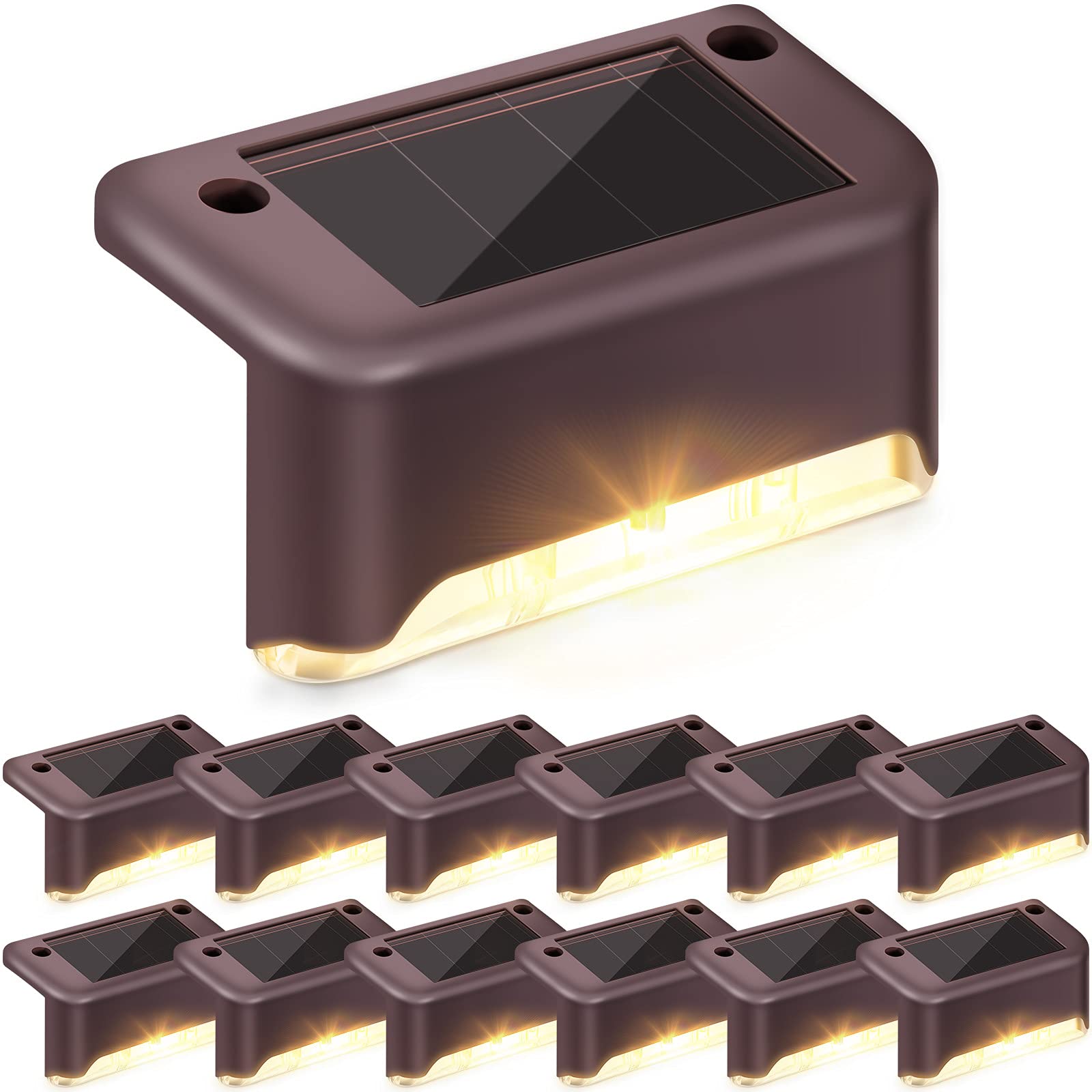Outus 12 Pack Solar LED Deck Lights, Waterproof Outdoor Solar Step Lights for Stairs, Fence, Yard, Patio, Walkway & Pathway - Warm White Solar Powered Landscape Lighting for Garden, Driveway & Backyard