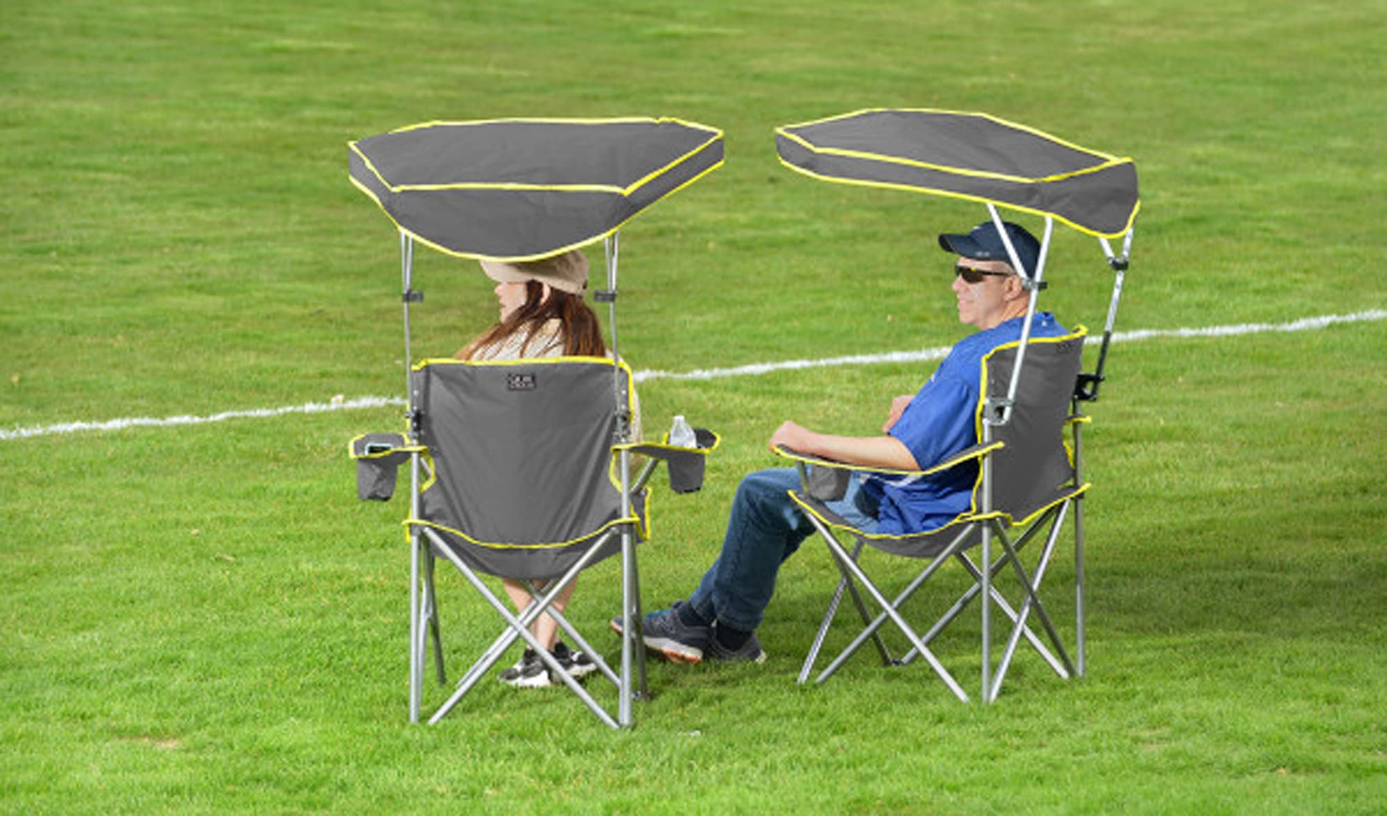 Quik Shade Heavy Duty Max Shade Extra Wide Folding Camp Chair with Tilt UV Sun Protection Canopy - Perfect for Beach, Backyard, Camping & Outdoor Relaxation