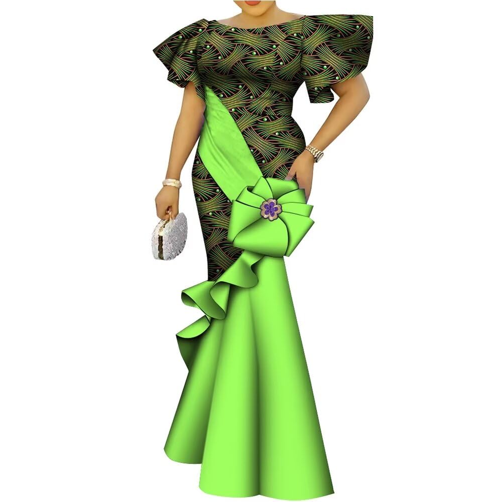 Elegant African Women's Ankara Long Robe Dress - Floral Print Evening Gown for Special Occasions, Parties & Weddings