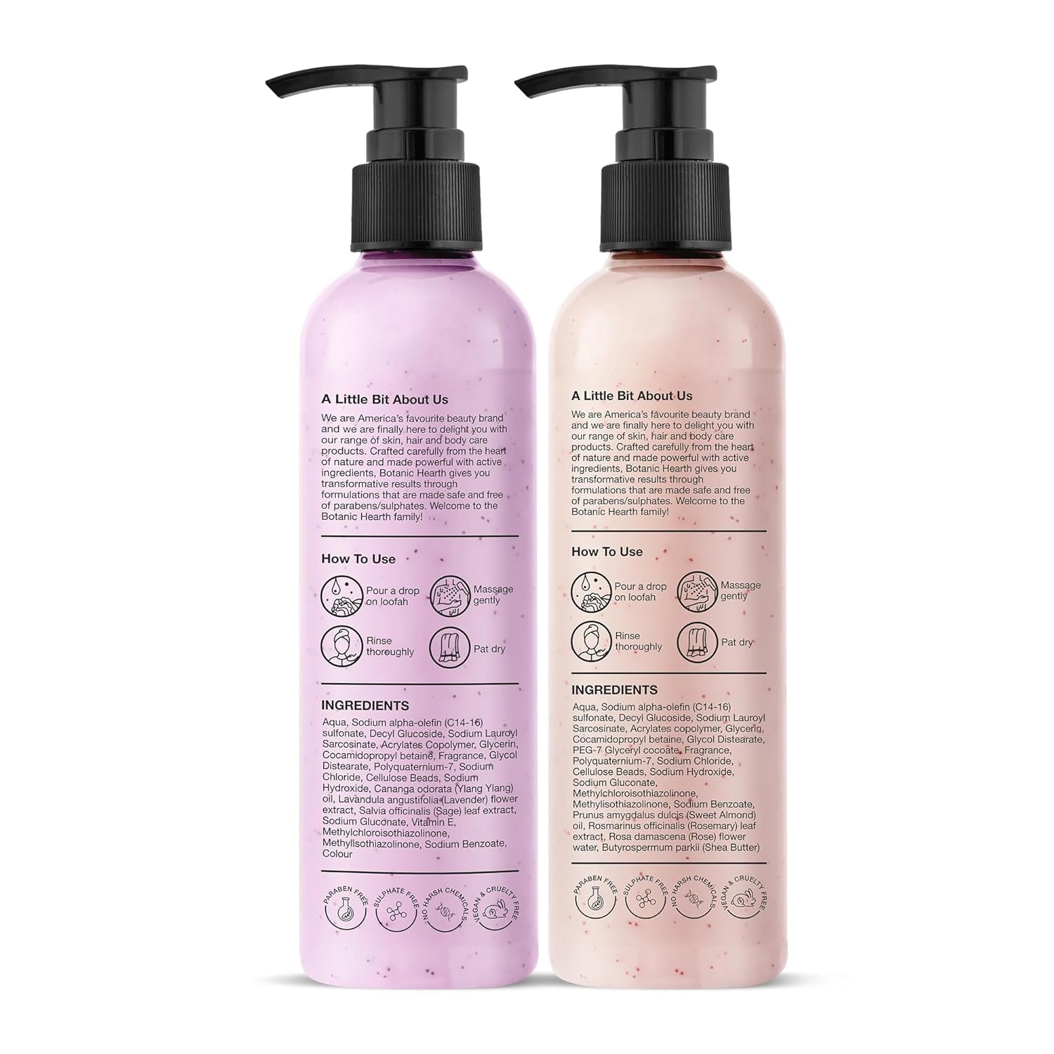 Bottaanic Hearth British Rose & Almond Body Wash and Bulgarian Lavender & Ylang Ylang Body Wash - 2 Pack Set for Relaxing Bath & Shower - Luxury Scented Body Cleanser for Dry & Sensitive Skin - Perfect Gift for Women & Men