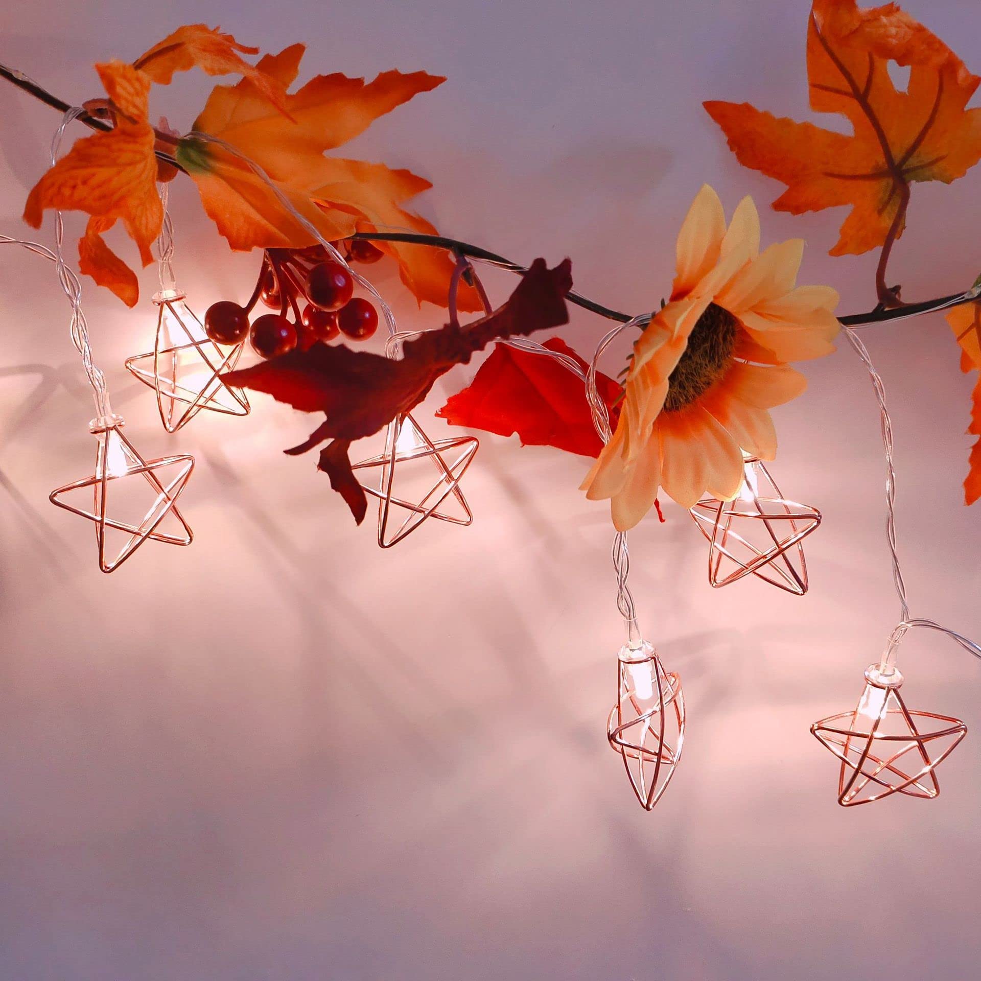 Rose Gold Star String Lights - 10 LED Fairy Lights Battery Operated (1.5m) for Wedding, Party, Christmas Tree, New Year, Garden, Bedroom & Home Decor - Waterproof & Dimmable Romantic Ambiance Lighting
