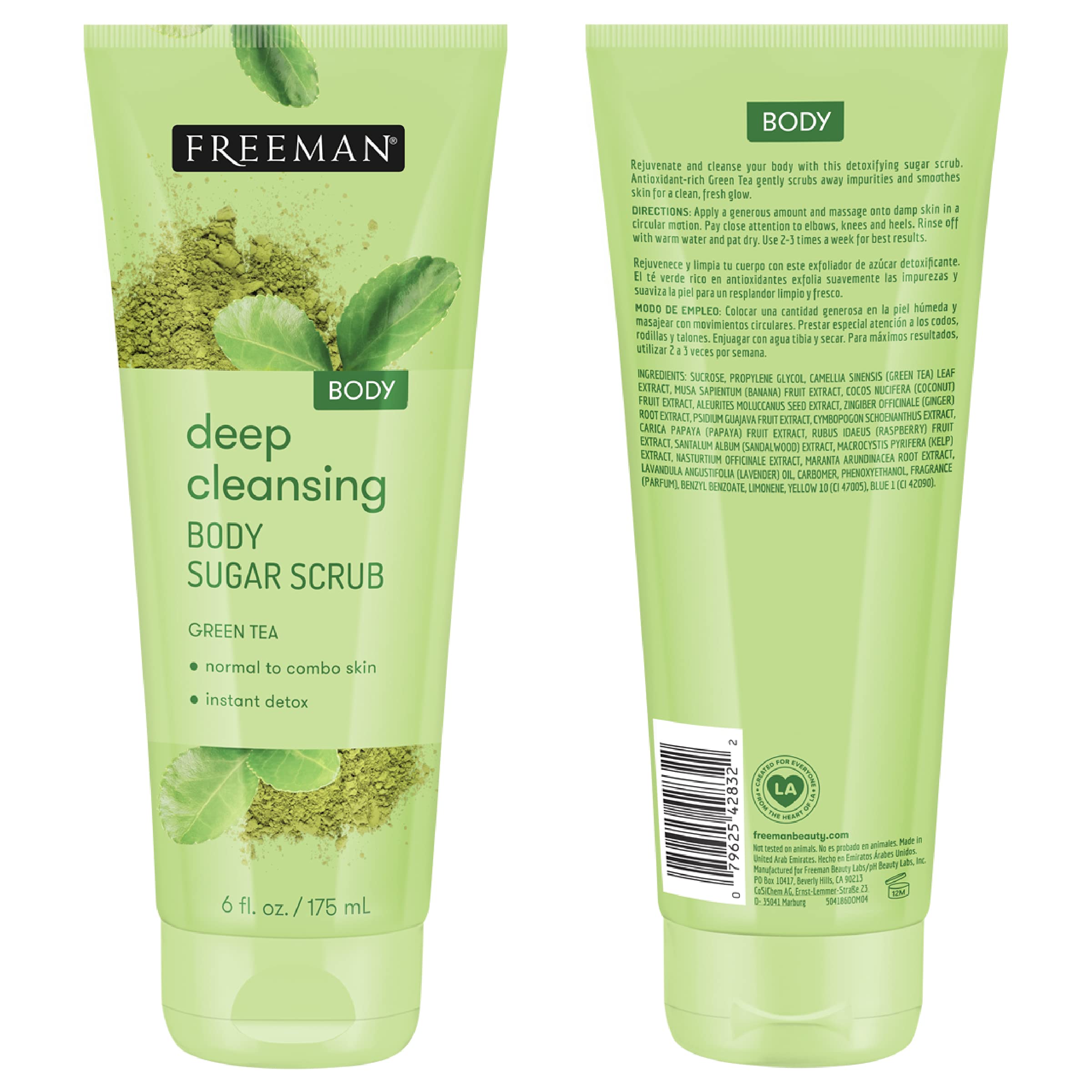 Freeman Sugar Body Scrub Set - Strawberry Milk, Green Tea & Coffee Exfoliating Scrubs | Hydrating & Deep-Cleansing Skincare | Removes Dirt, Oil & Impurities | Prepares Skin for Self-Tanning | 3-Pack | Perfect for Spa Day, Pre-Tan Routine & At-Home Skincare