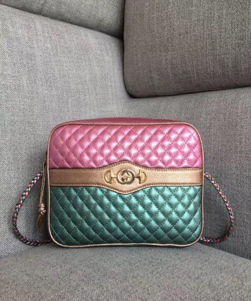 Gucci Small Laminated Leather Shoulder Bag for Women - Blue & Pink Crossbody Purse, Perfect for Work, Travel & Evening Out