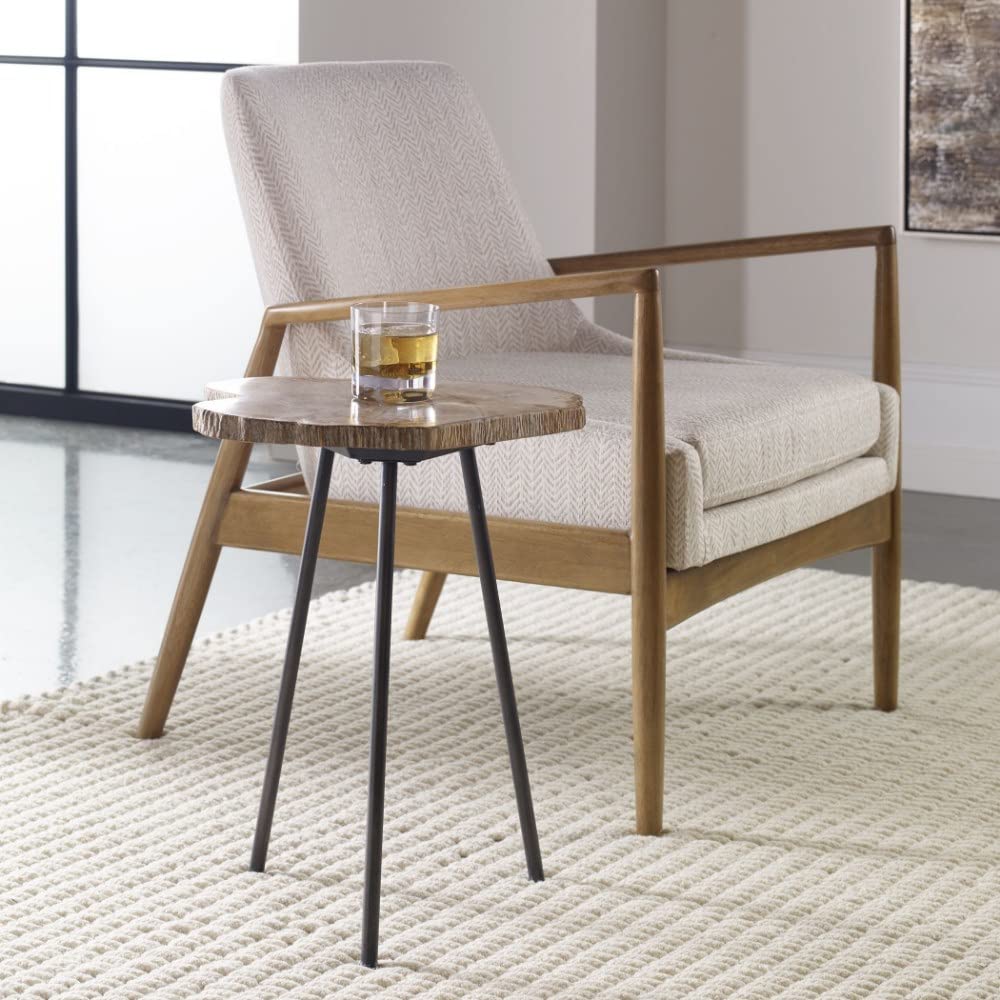 20 Inch Free Form Accent Table with Iron Legs - Nature Inspired Modern Side Table - Contemporary End Table for Living Room, Bedroom & Office Decor - 208-Bel-4190636