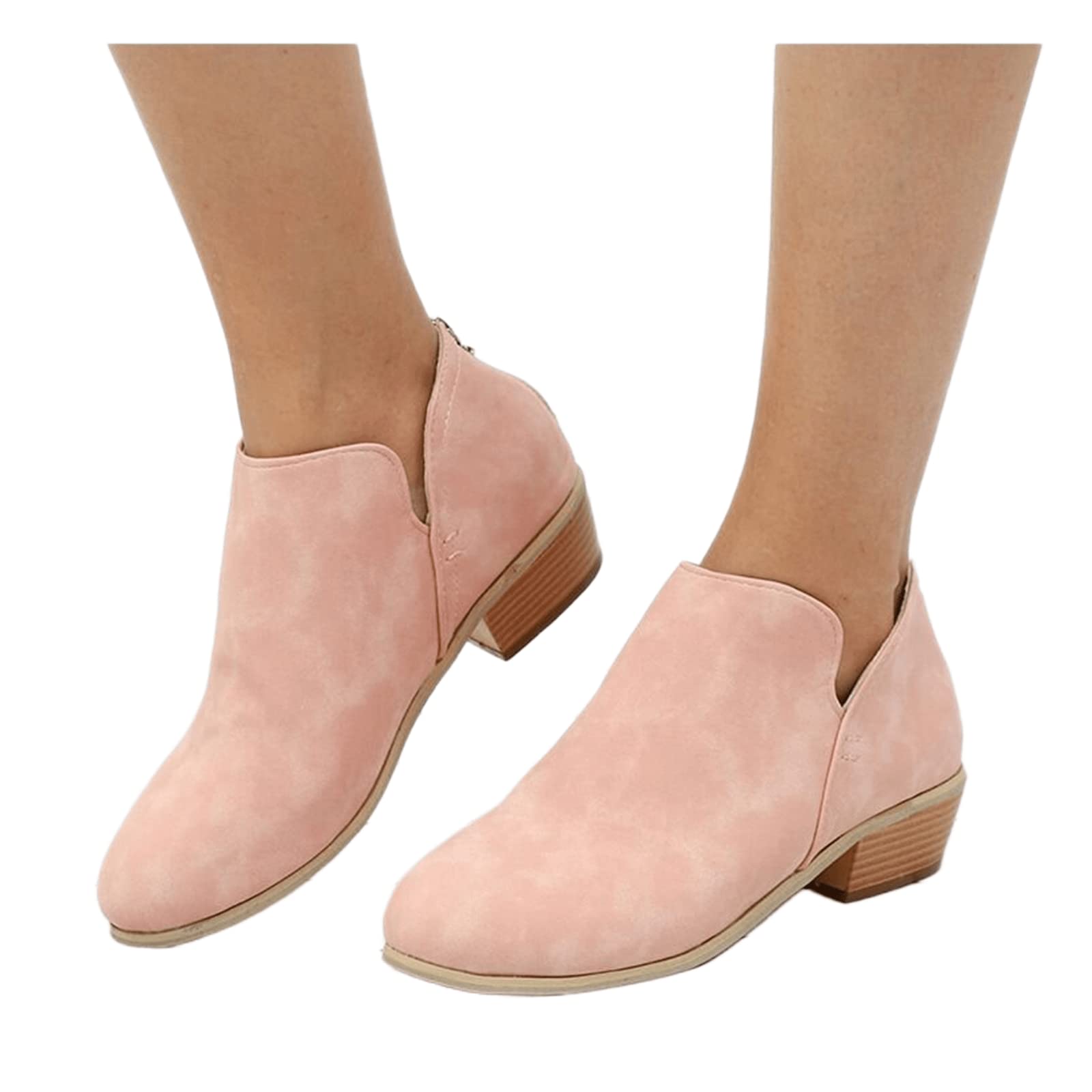 Lausiuoe Women's Ankle Booties - Sexy Low Heel Chunky Platform Boots for Casual & Dressy Outfits | Slip-On Cutout Design with Wide Fit | Perfect for Office, Date Night & Fall Fashion