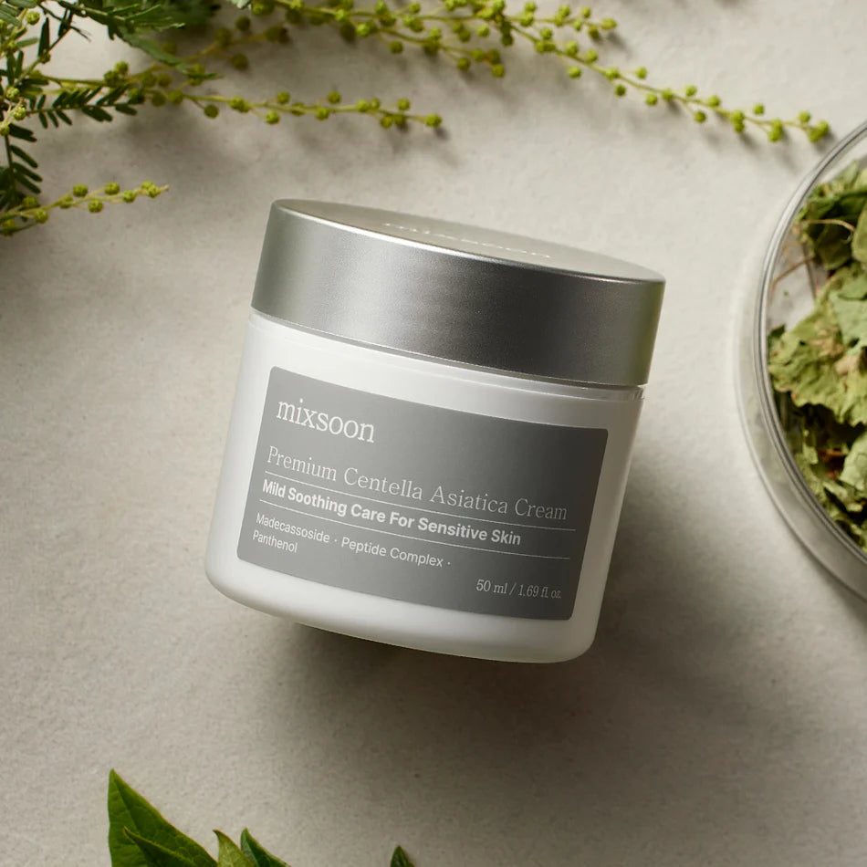 Premium Centella Asiatica Facial Cream by Mixsoon - Soothing & Hydrating Korean Skincare for Sensitive & Acne-Prone Skin - Perfect for Daily Moisturizing & Skin Repair Routine