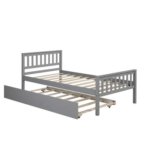 Merai Wood Twin Bed with 2 Storage Drawers & Trundle - Grey Twin Size Bed Frame with Underbed Storage - Perfect for Kids Rooms, Guest Rooms & Small Spaces