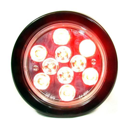 4 Round Red LED Lights with Clear Lens - 10 LEDs, 24V, Waterproof - Perfect for Trucks, Trailers, Motorcycles & Boats - Durable Tail & Turn Signal Lights for Enhanced Safety