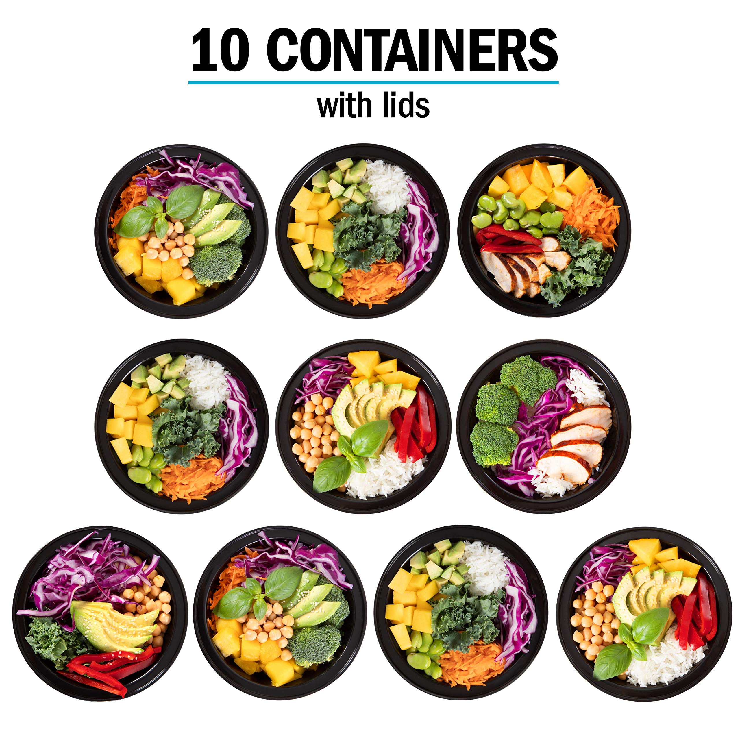 BPA-Free Round Plastic Meal Prep Containers with Airtight Lids - 10 Pack 28oz Reusable Food Storage Containers - Microwave, Freezer & Dishwasher Safe - Stackable Salad Bowls for Meal Prepping, Lunches & Leftovers