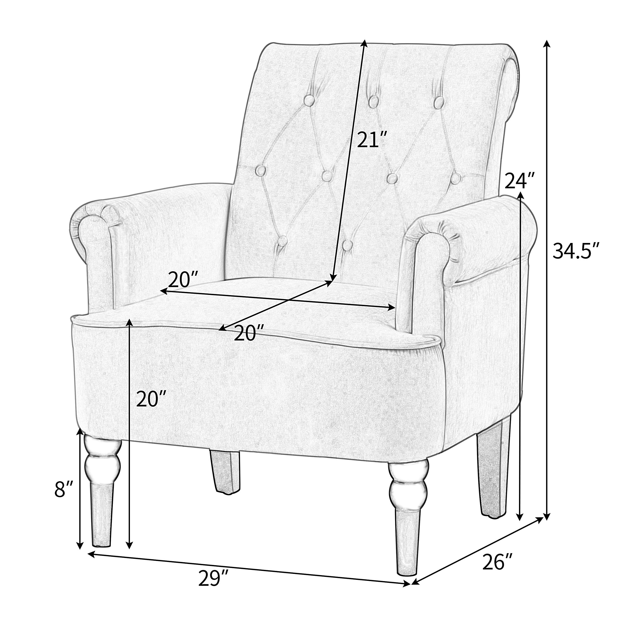 Mid Century Modern Accent Chair - Velvet Upholstered Armchair with Button Tufted Design & Padded Seat - Compact Space-Saving Chair for Living Room, Bedroom or Home Office - Off White - Perfect for Small Apartments & Cozy Reading Nooks