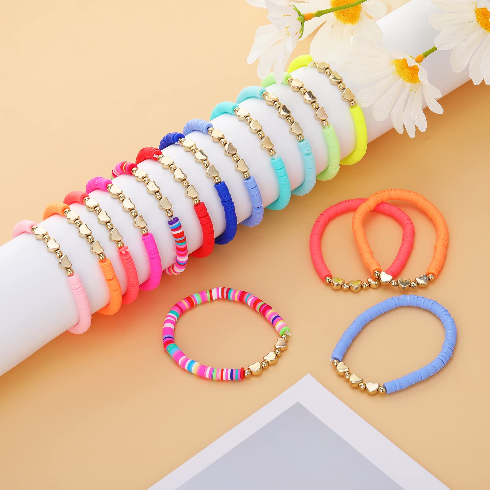 12-Pack Thinp Friendship Bracelets for Kids & Adults - Adjustable Flat Beads with Letters, Hearts & Evil Eye Designs | Cute Inspirational Jewelry for Girls, Women & Men | Perfect for Parties, Gifts & Everyday Wear