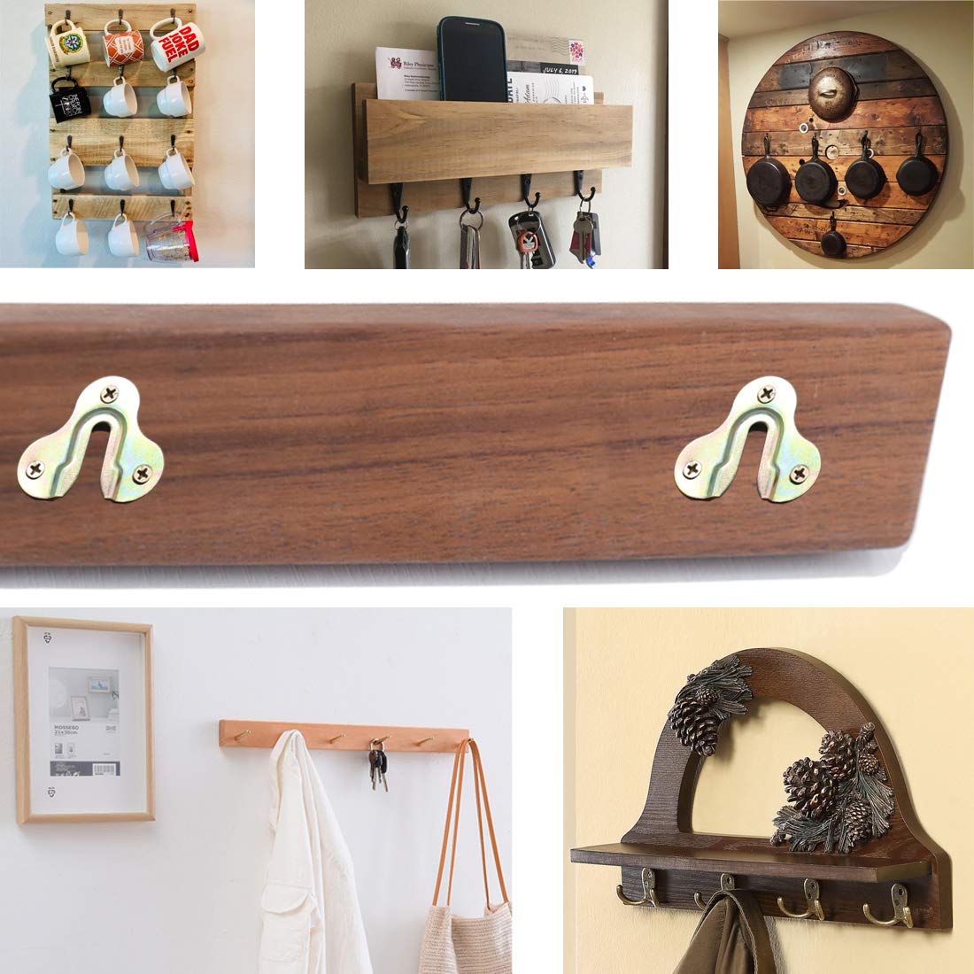 20-Pack Zinc Yellow Keyhole Hangers - Heavy Duty Wall Mount Hooks for Mirrors, Picture Frames, Mugs & Coats - Durable Wooden Board Mounting Plates for Home & Office Organization