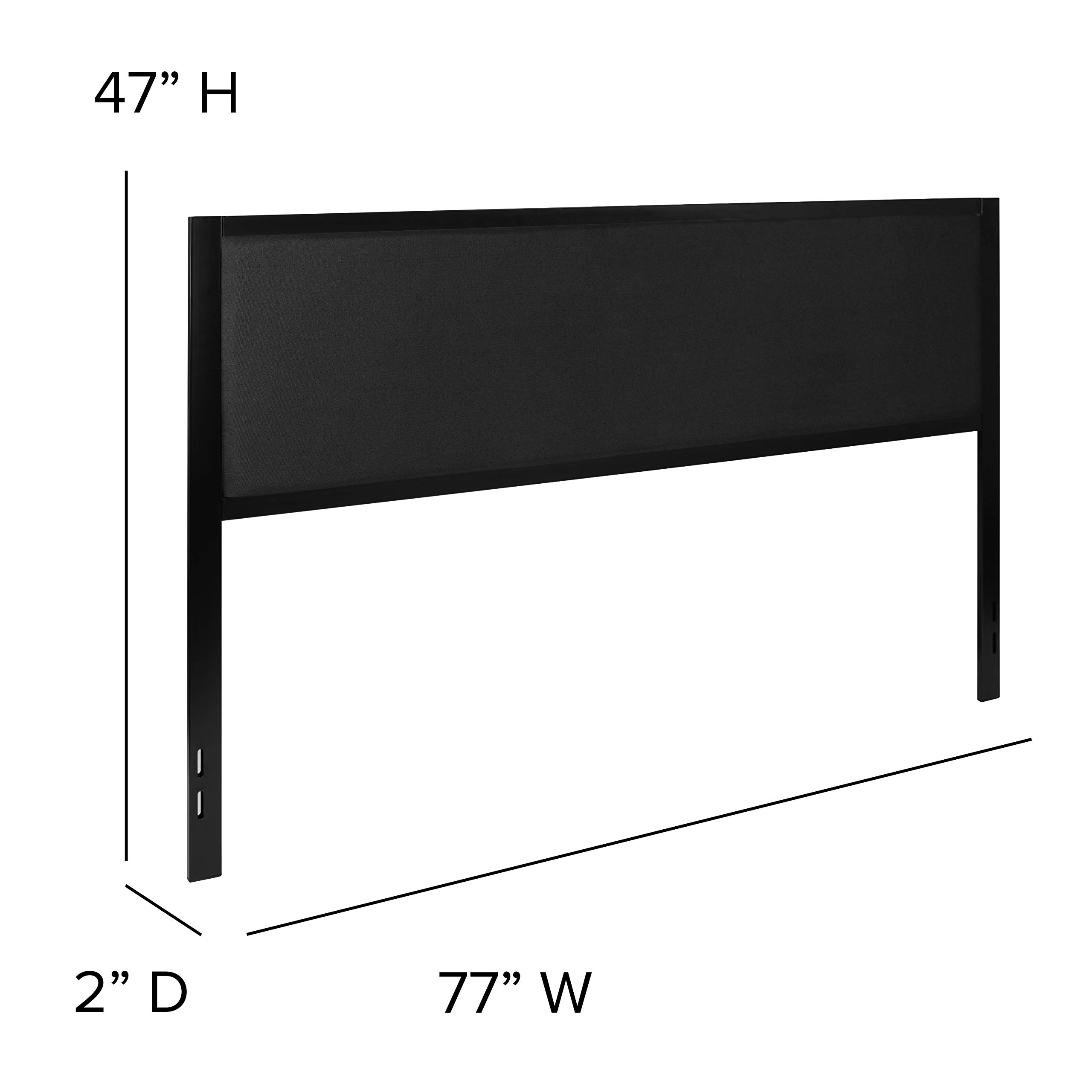 EMMA + OLIVER King Size Black Fabric Upholstered Panel Headboard with Metal Frame and Legs - Fits Standard Bed Frames - Perfect for Master Bedroom, Guest Room, and Modern Home Decor