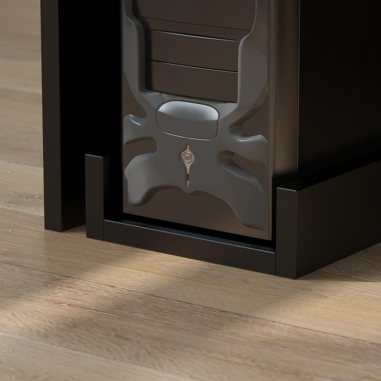Homsee L-Shaped Reception Desk with Storage Cabinet & Hutch - Black Office Desk with Lockable Drawer, Keyboard Tray & Counter | Perfect for Small Business, Home Office & Professional Workspaces