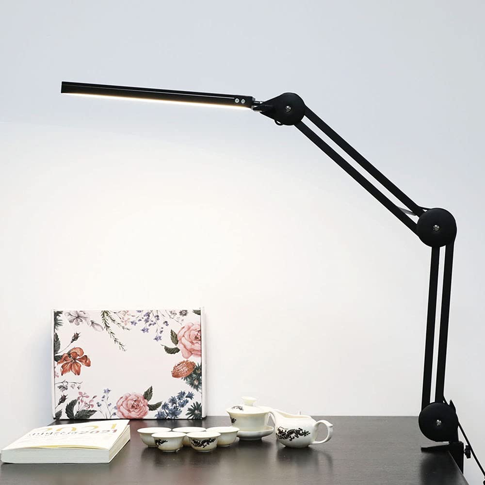 LIUTIAN Folding Long Arm LED Eye Protection Desk Lamp - USB Powered Adjustable Reading Light for Study, Office & Home - Clip-On Desktop Lamp (White) - Perfect for Night Reading, Studying & Working
